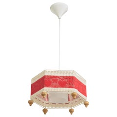 Schwedischer Designer, Pendelleuchte, Metall, Acryl, Holz, Stoff, 1950er Jahre