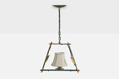 Swedish Designer, Pendant Light, Metal, Fabric, Sweden, 1940s
