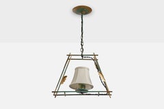 Swedish Designer, Pendant Light, Metal, Fabric, Sweden, 1940s