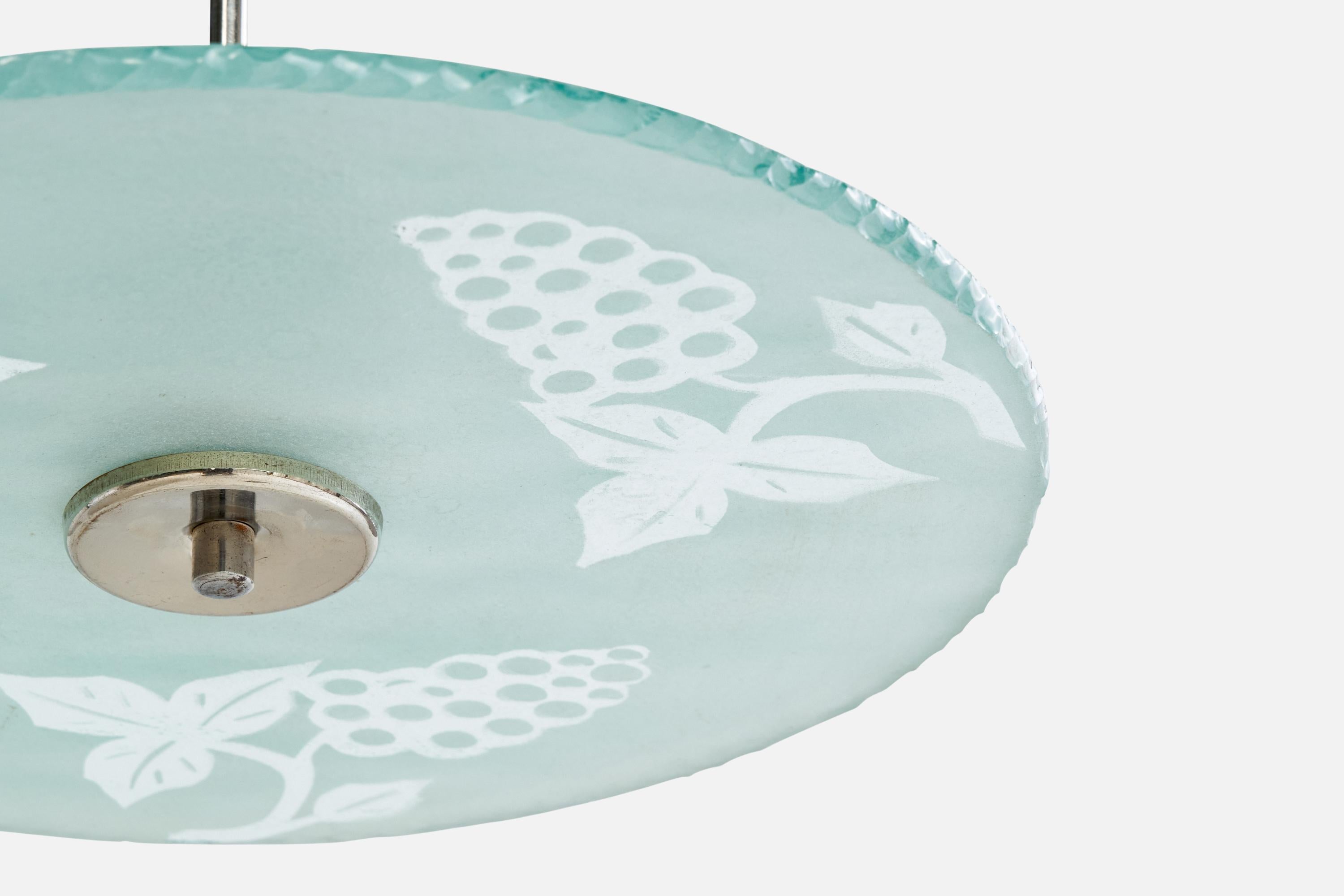 Suédois Designer suédois, lampe suspendue, métal, verre, Suède, années 1930 en vente