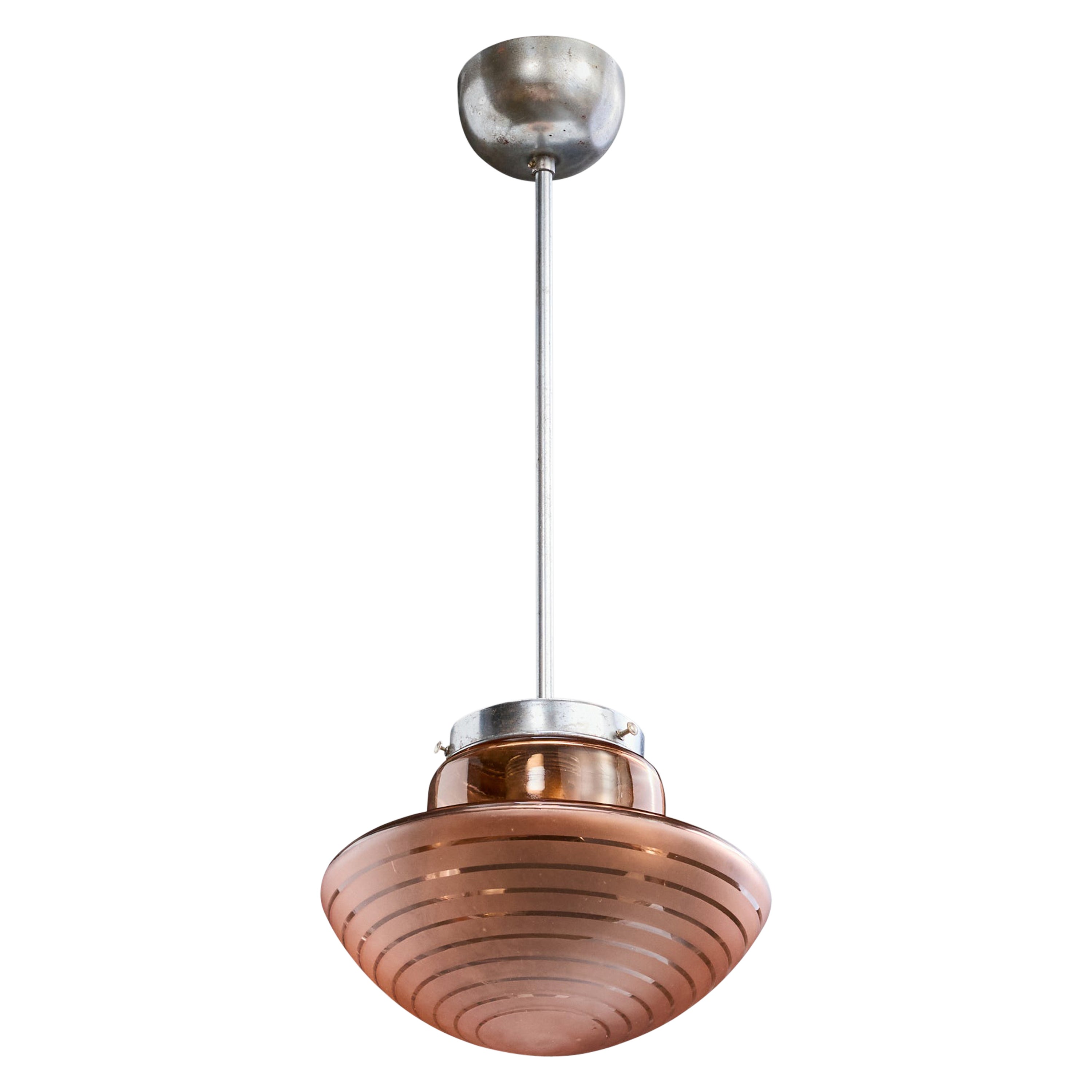 Swedish Designer, Pendant Light, Metal, Glass, Sweden, 1930s