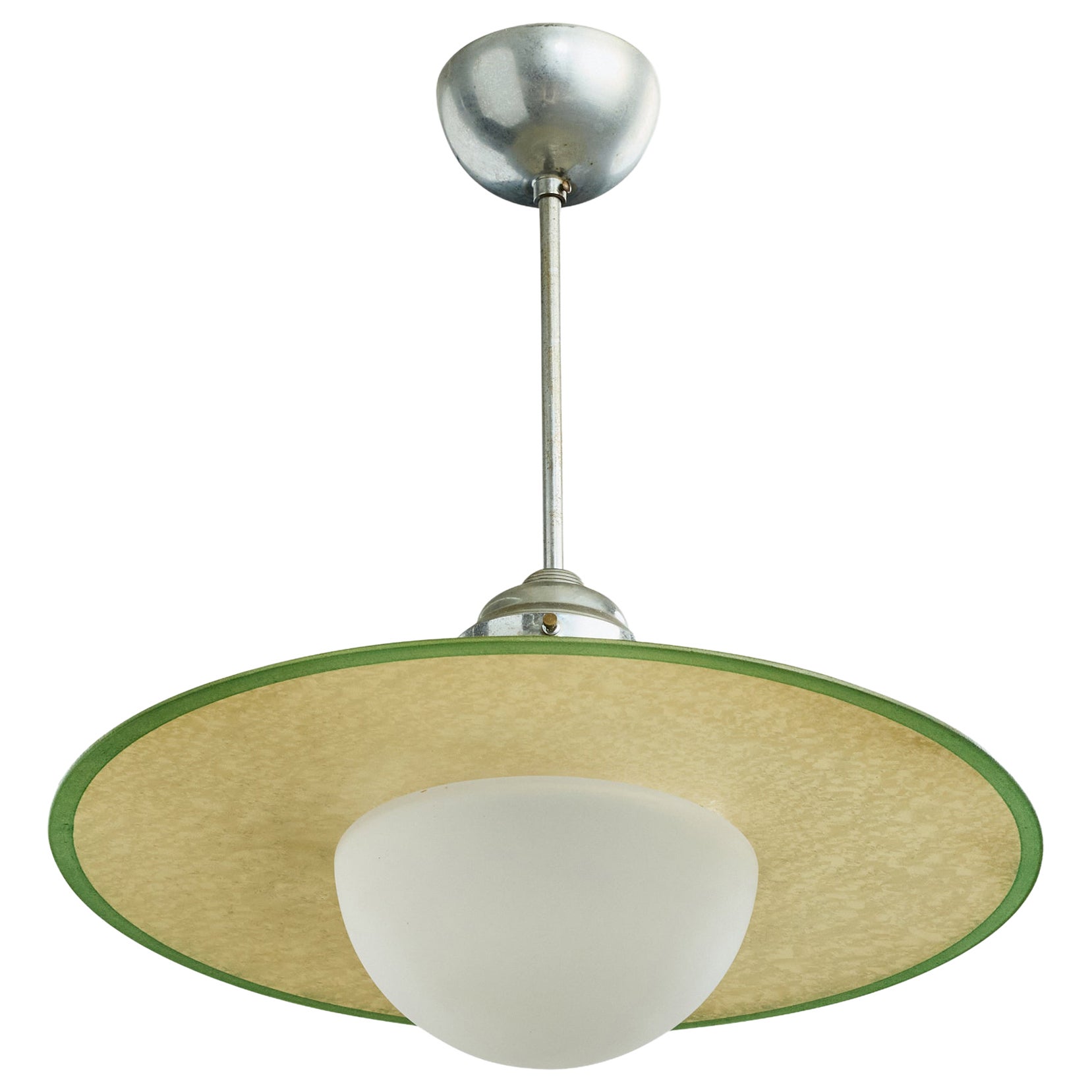 Swedish Designer, Pendant Light, Metal, Glass, Sweden, 1930s For Sale