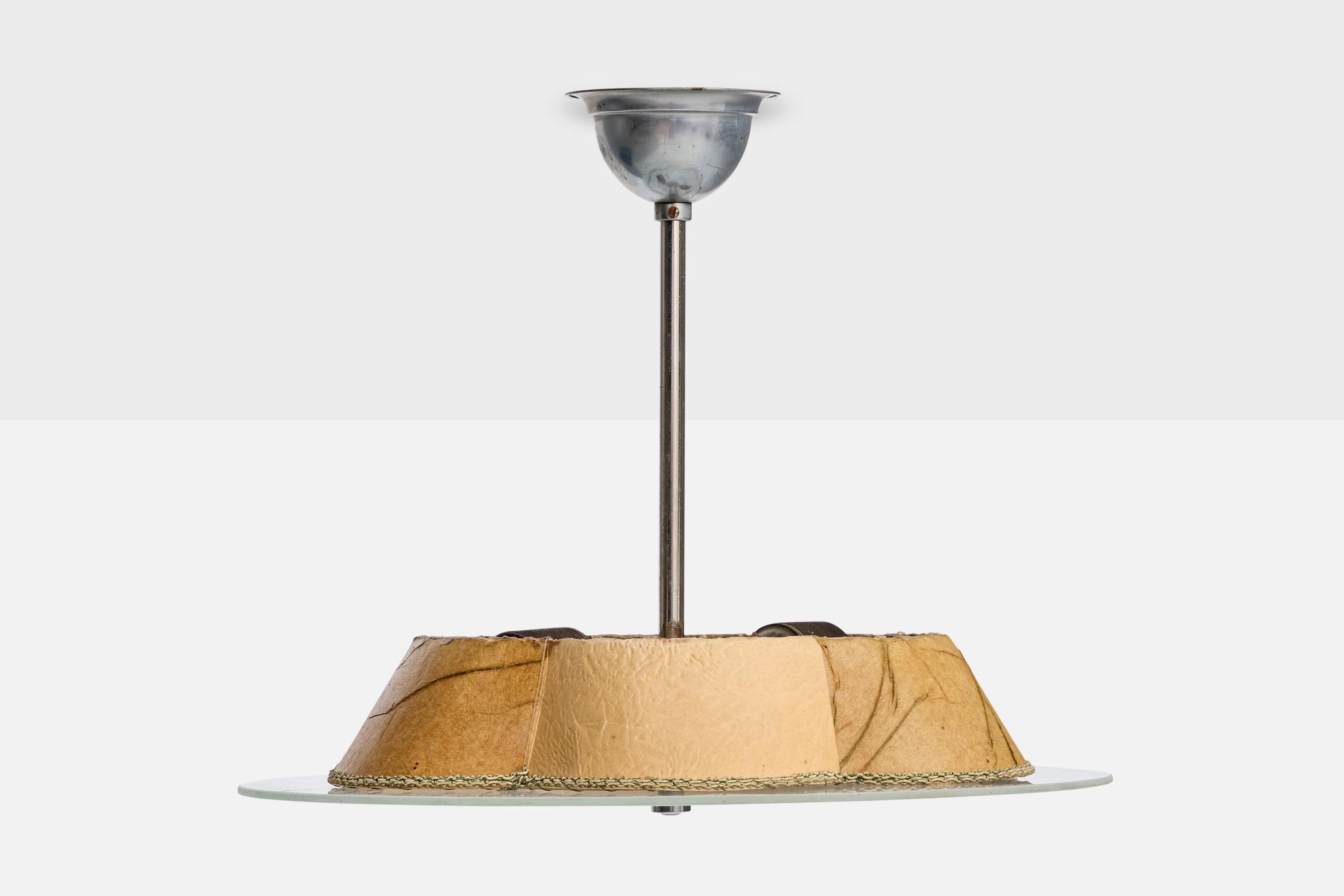 Scandinave moderne Designer suédois, lampe suspendue, métal, parchemin, verre, Suède, années 1930 en vente