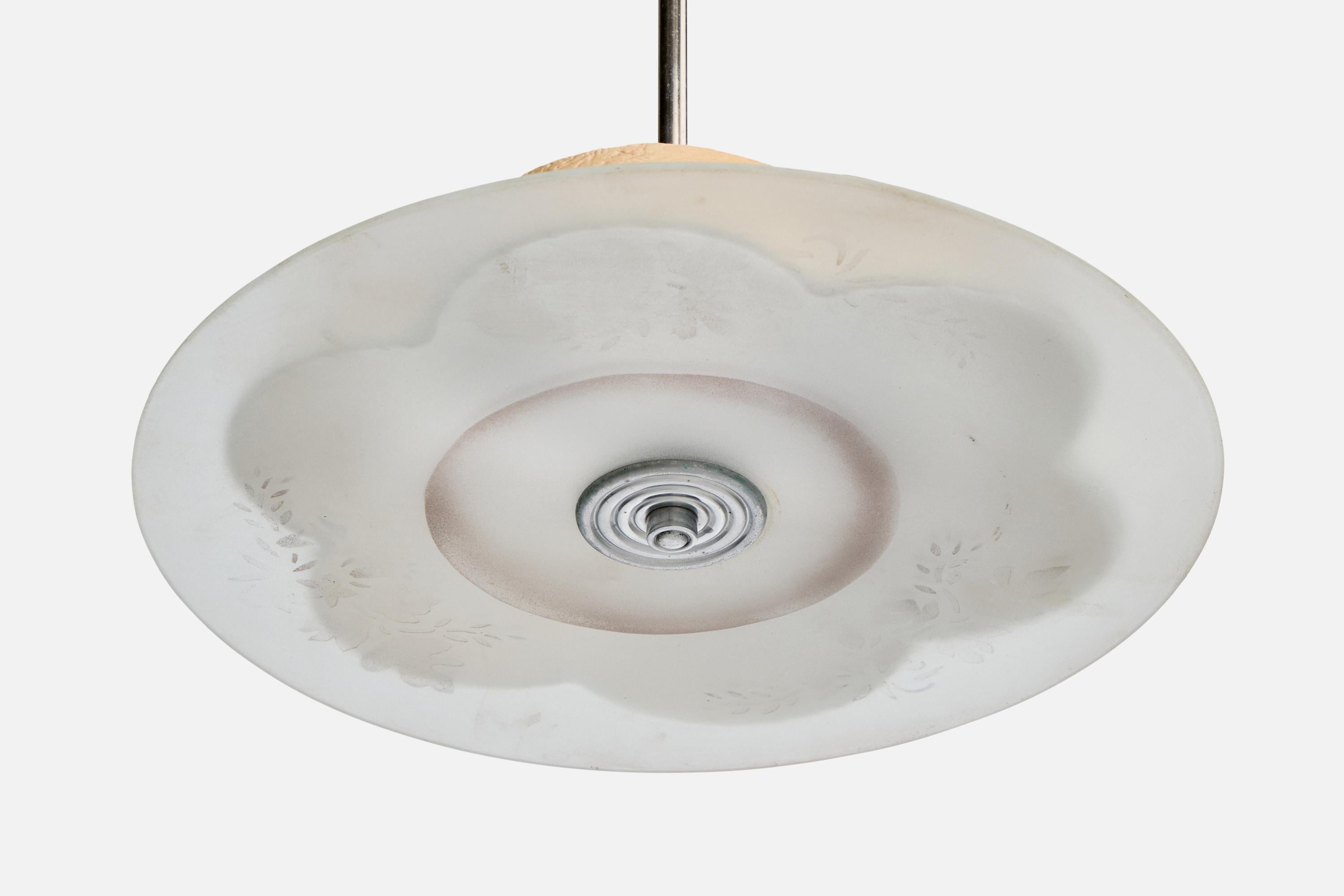 Suédois Designer suédois, lampe suspendue, métal, parchemin, verre, Suède, années 1930 en vente