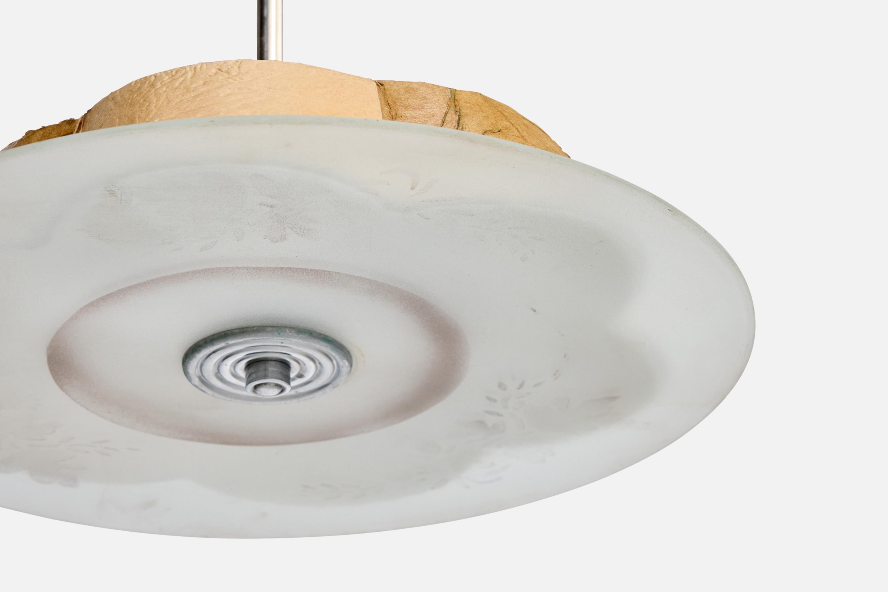 Designer suédois, lampe suspendue, métal, parchemin, verre, Suède, années 1930 Bon état - En vente à High Point, NC