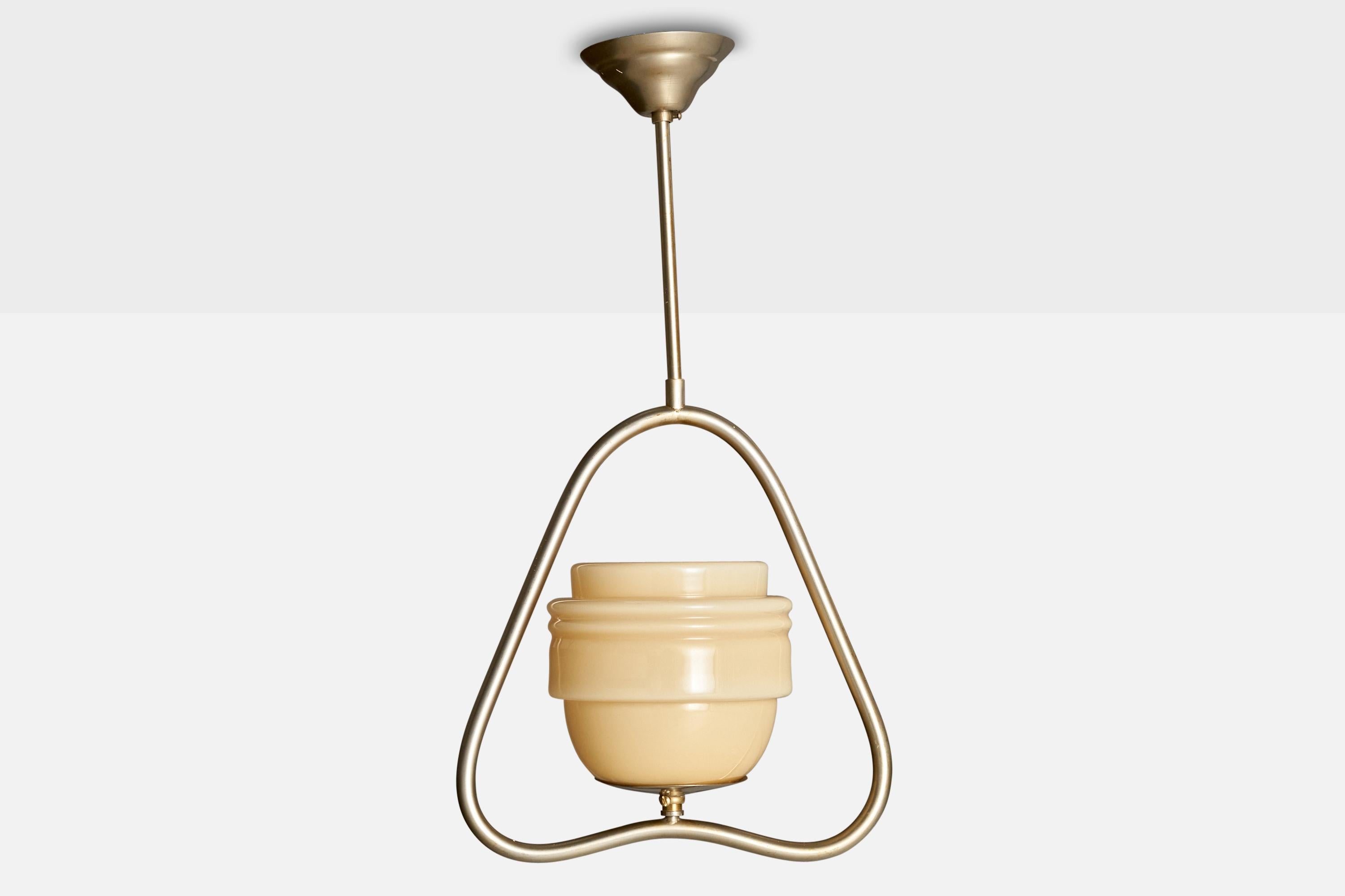 Scandinavian Modern Swedish Designer, Pendant Light, Nickel, Glass, Sweden, 1930s For Sale