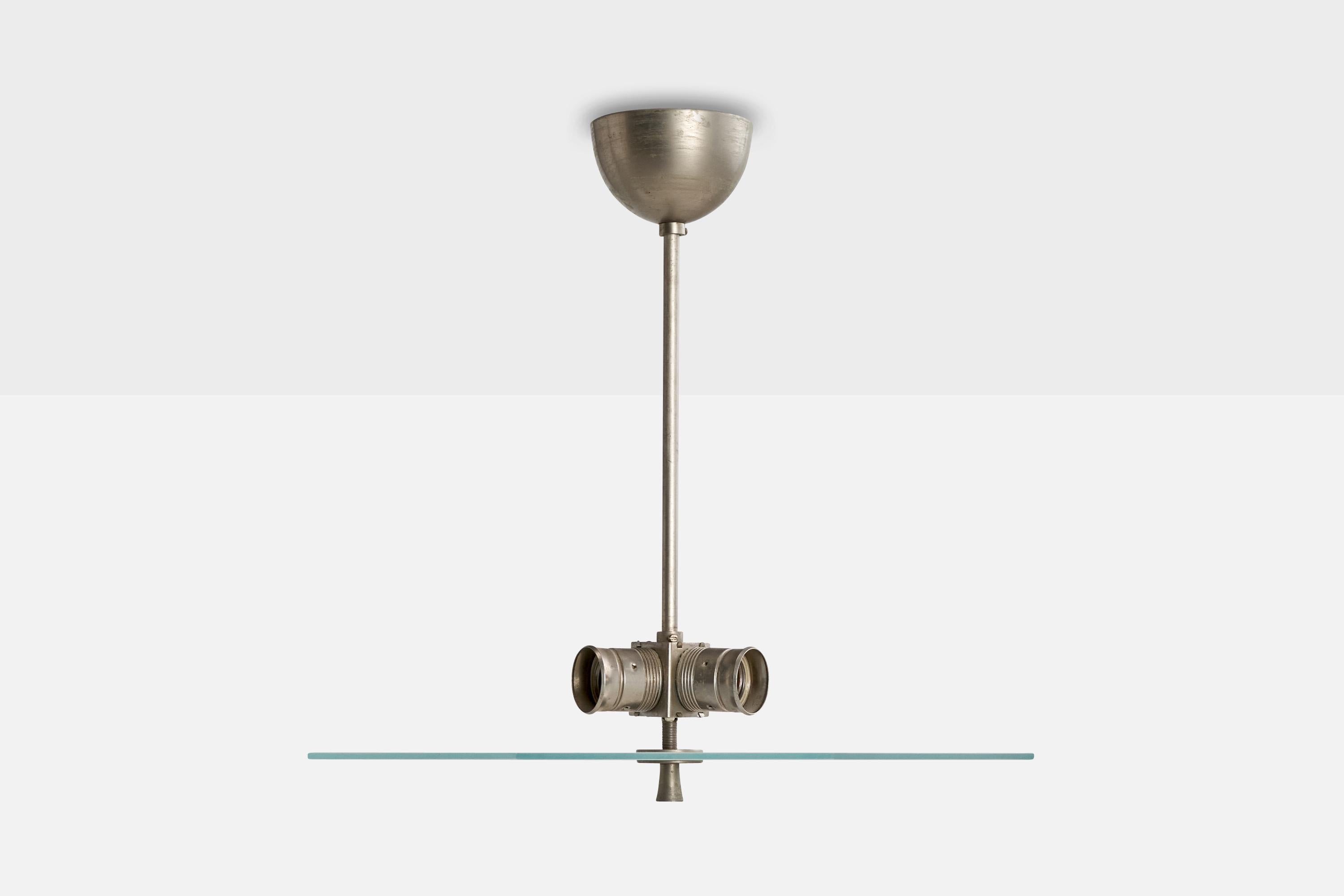 Scandinavo moderno Designer svedese, lampada a sospensione, nichel, vetro, Svezia, anni '1930 in vendita
