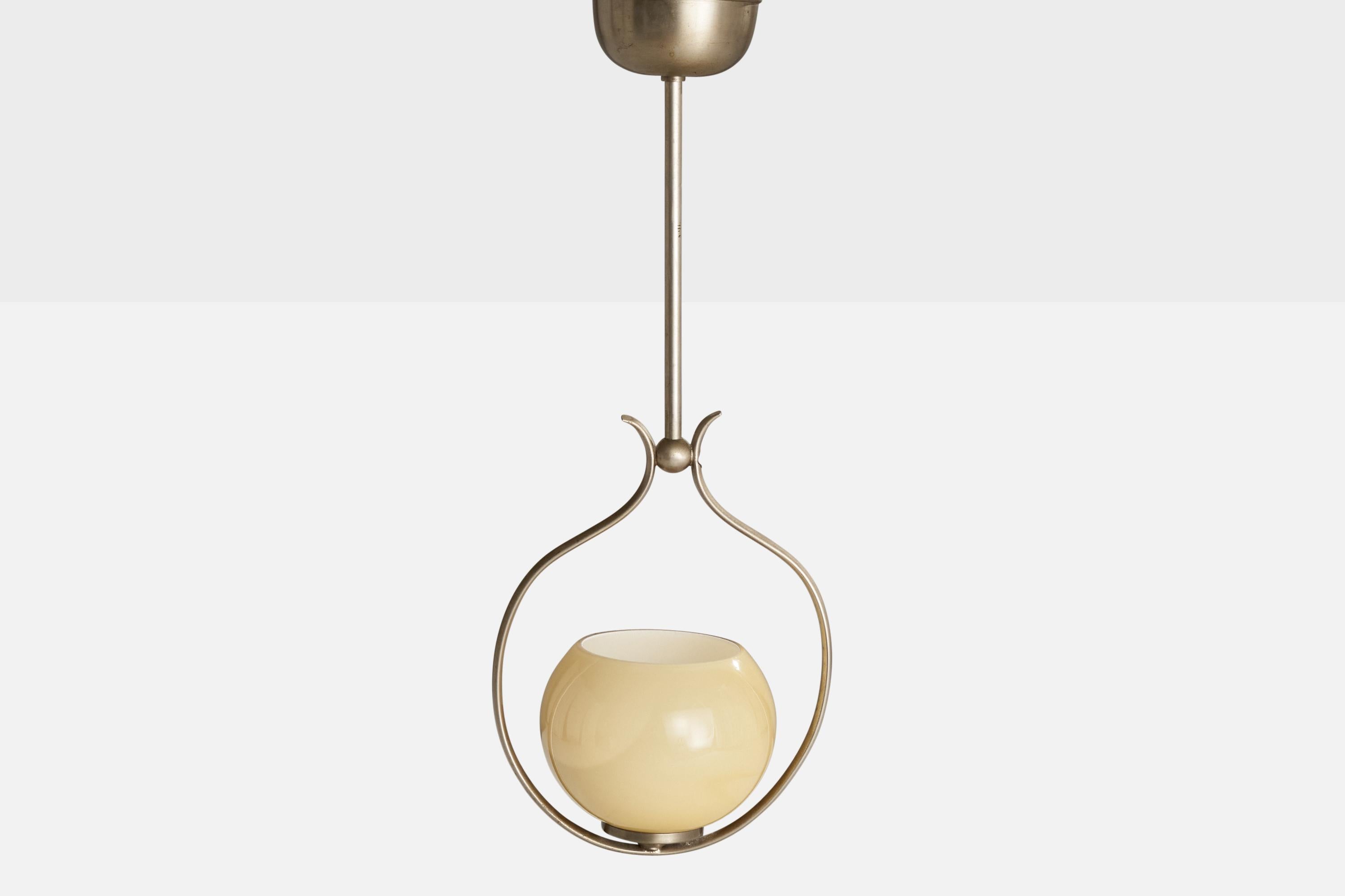 Swedish Designer, Pendant Light, Nickel, Glass, Sweden, 1930s In Good Condition For Sale In High Point, NC