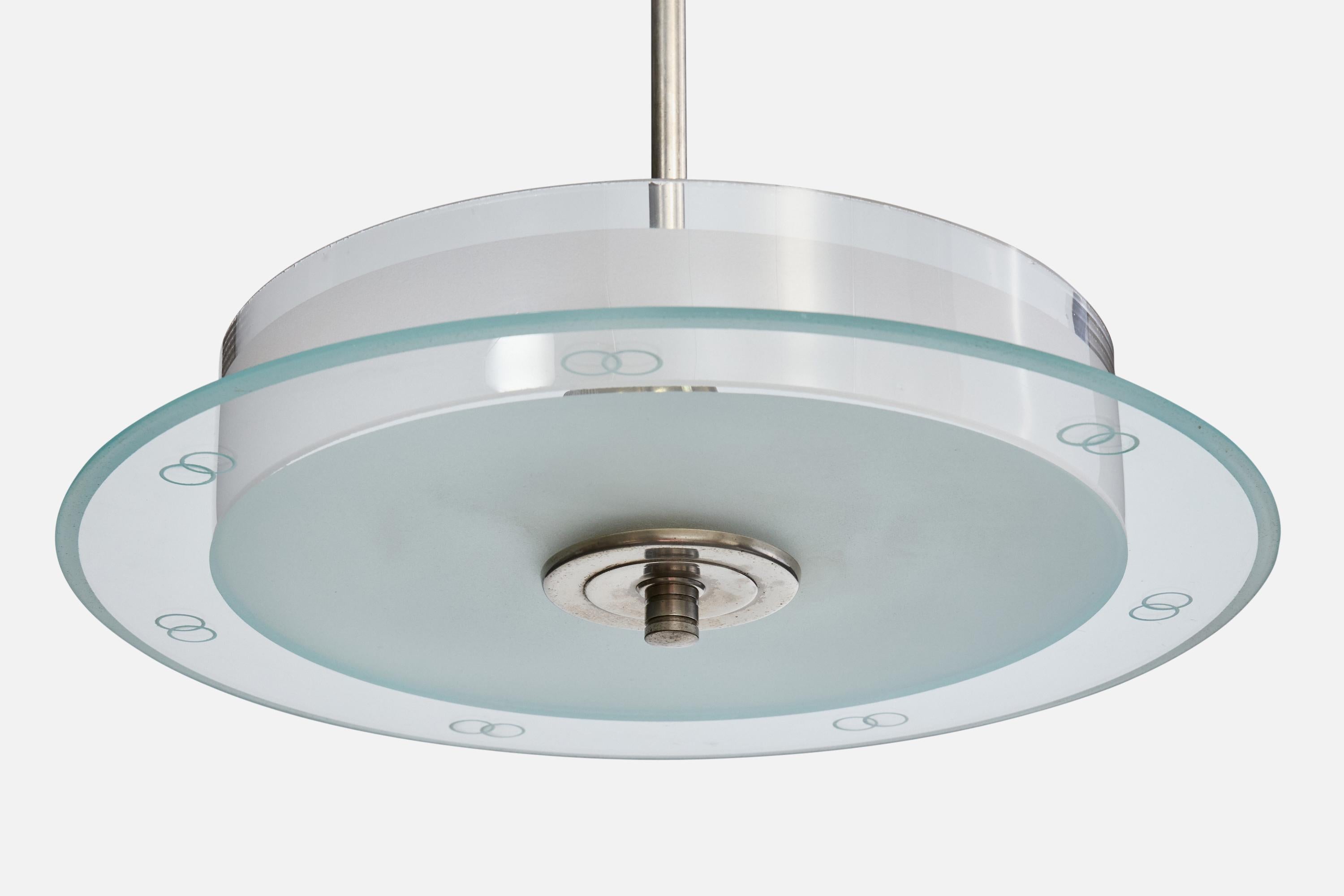 Suédois Designer suédois, suspension, nickel, verre, Suède, années 1930 en vente