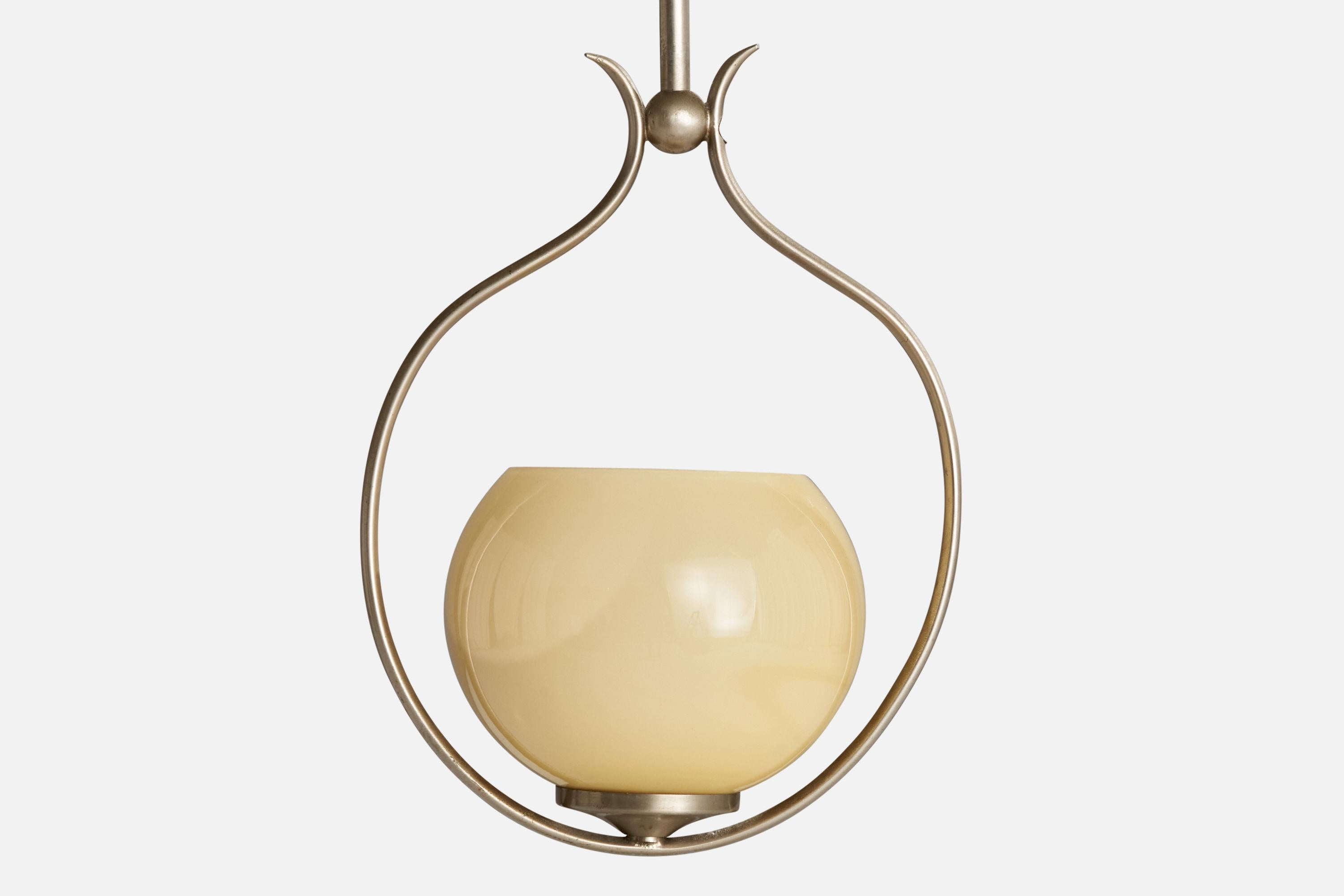 Mid-20th Century Swedish Designer, Pendant Light, Nickel, Glass, Sweden, 1930s For Sale
