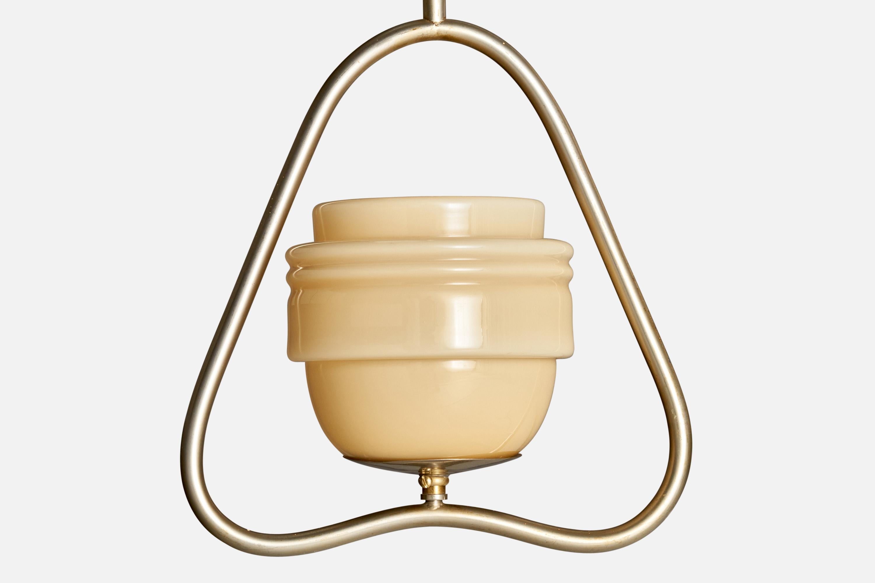 Mid-20th Century Swedish Designer, Pendant Light, Nickel, Glass, Sweden, 1930s For Sale