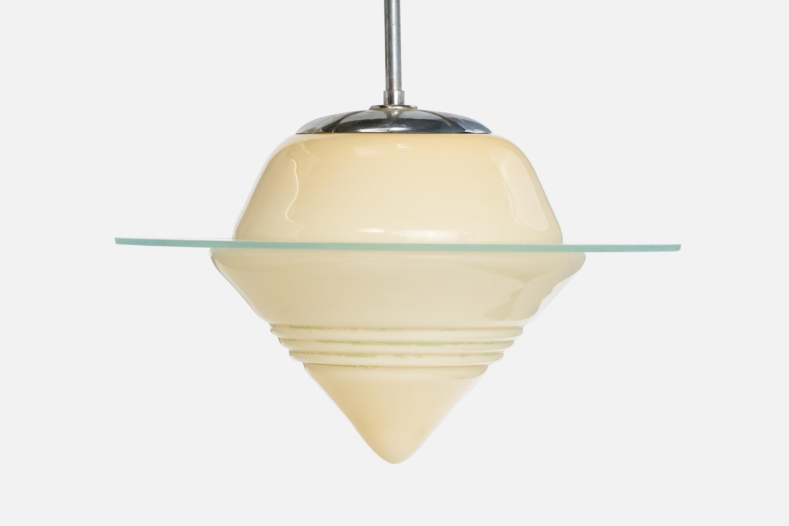 Metà XX secolo Designer svedese, lampada a sospensione, nichel, vetro, Svezia, anni '1930 in vendita