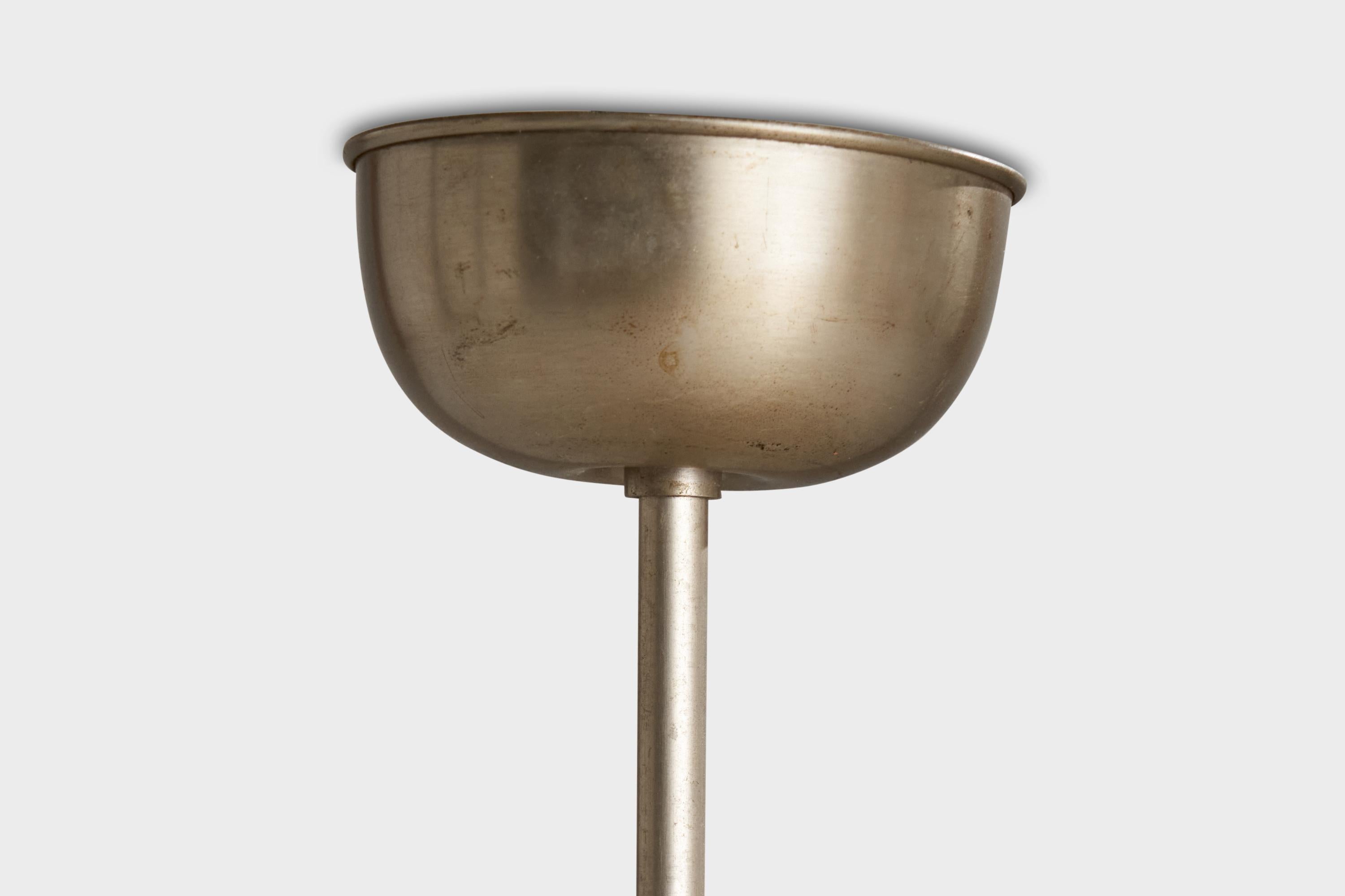 Swedish Designer, Pendant Light, Nickel, Glass, Sweden, 1930s For Sale 1