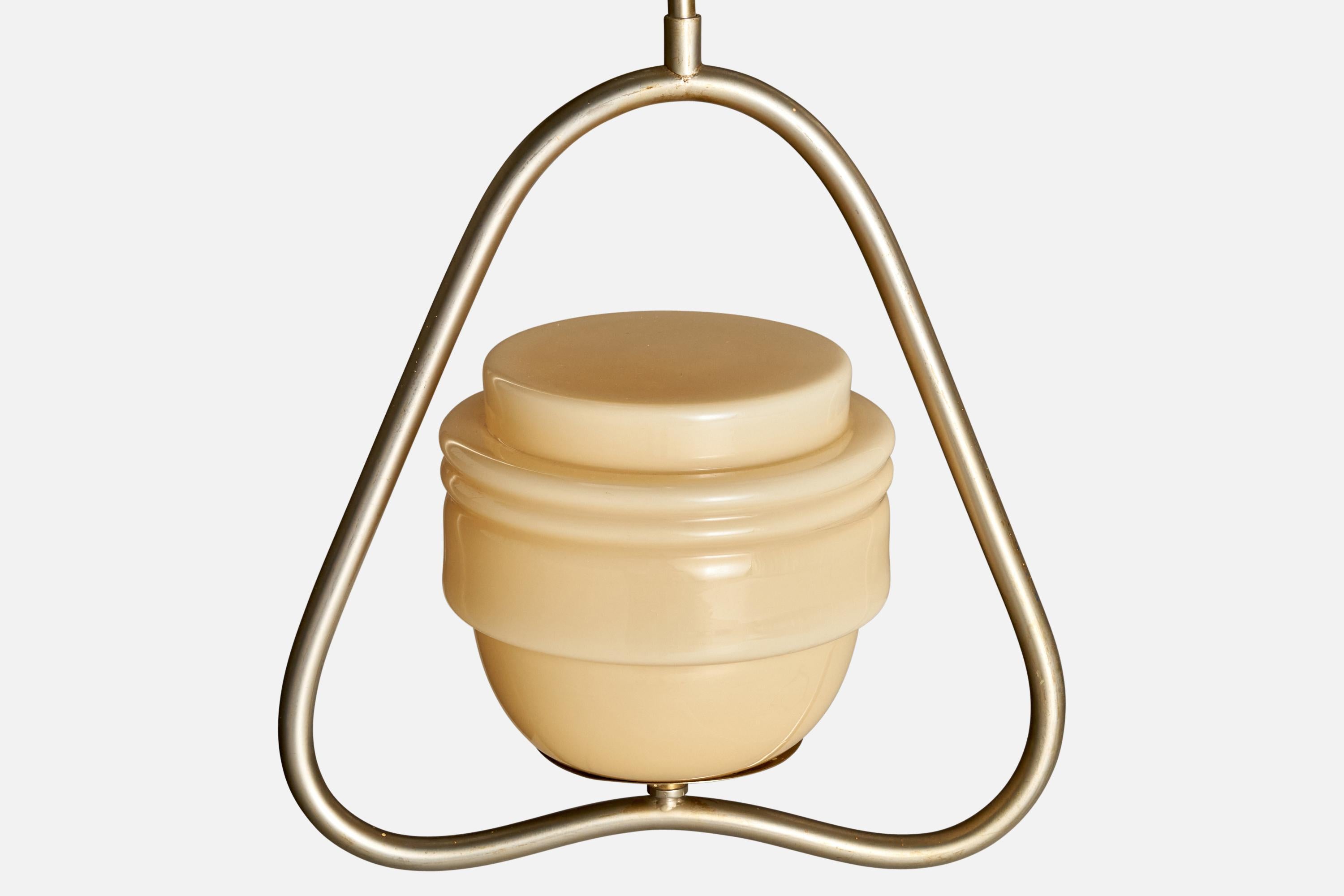 Swedish Designer, Pendant Light, Nickel, Glass, Sweden, 1930s For Sale 1