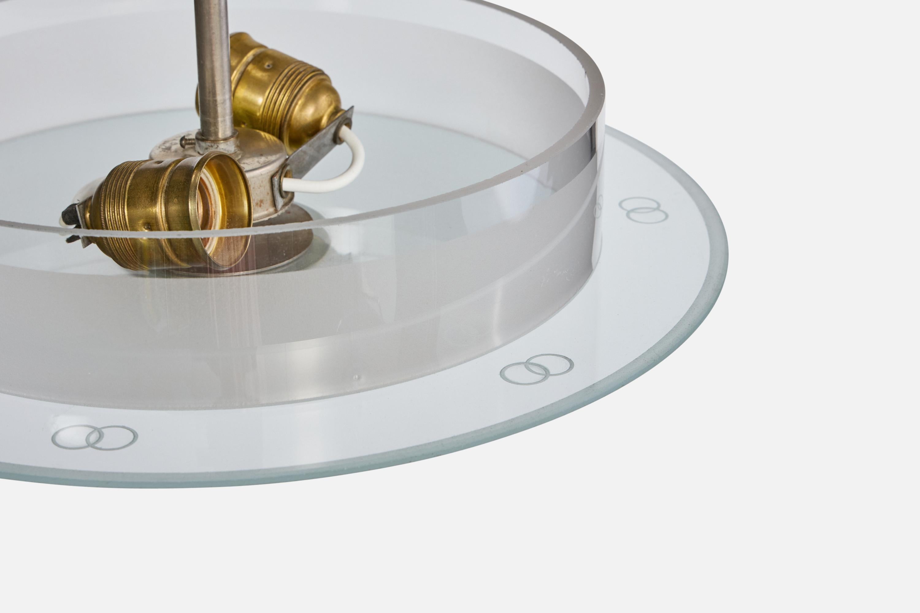 Milieu du XXe siècle Designer suédois, suspension, nickel, verre, Suède, années 1930 en vente