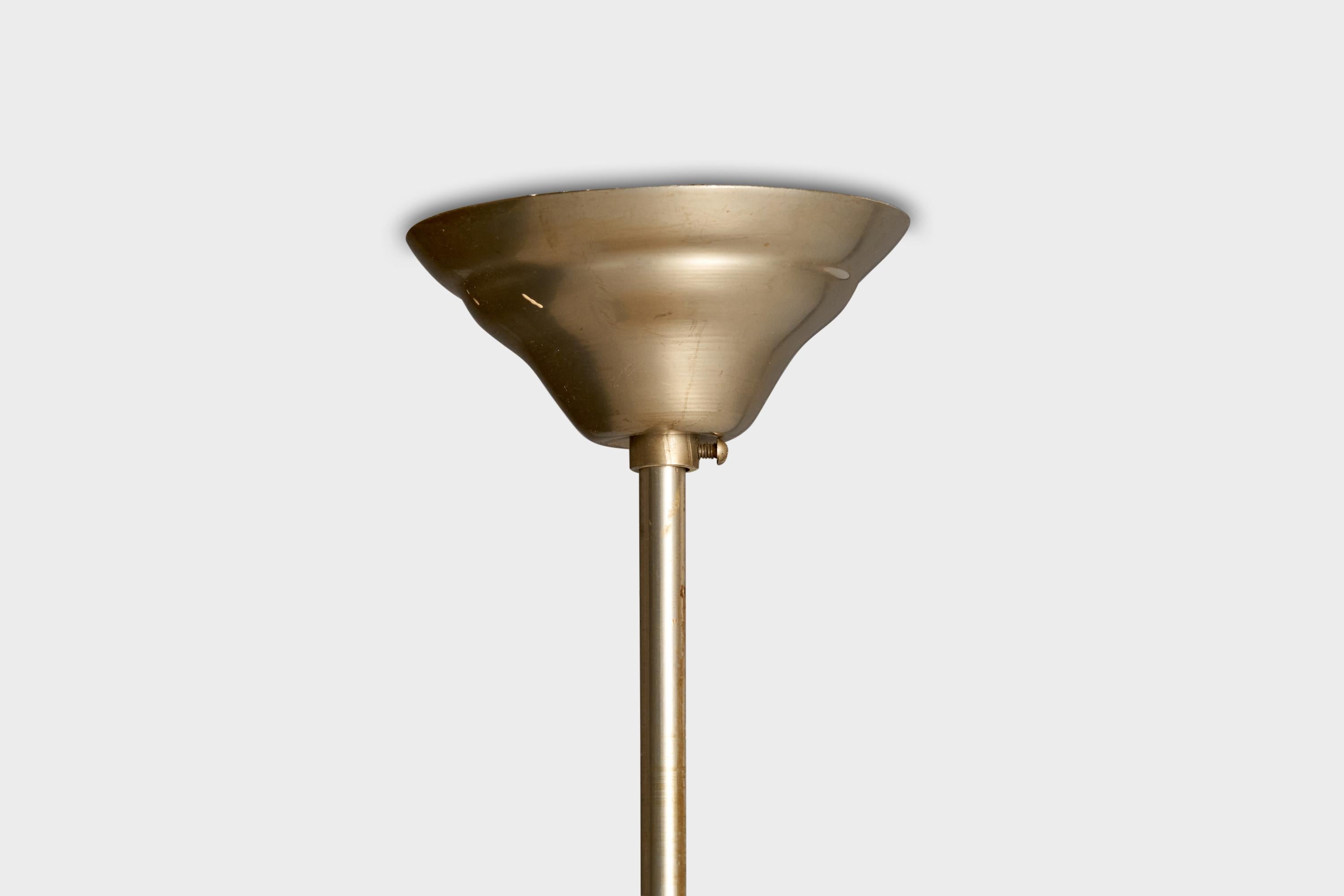 Swedish Designer, Pendant Light, Nickel, Glass, Sweden, 1930s For Sale 2