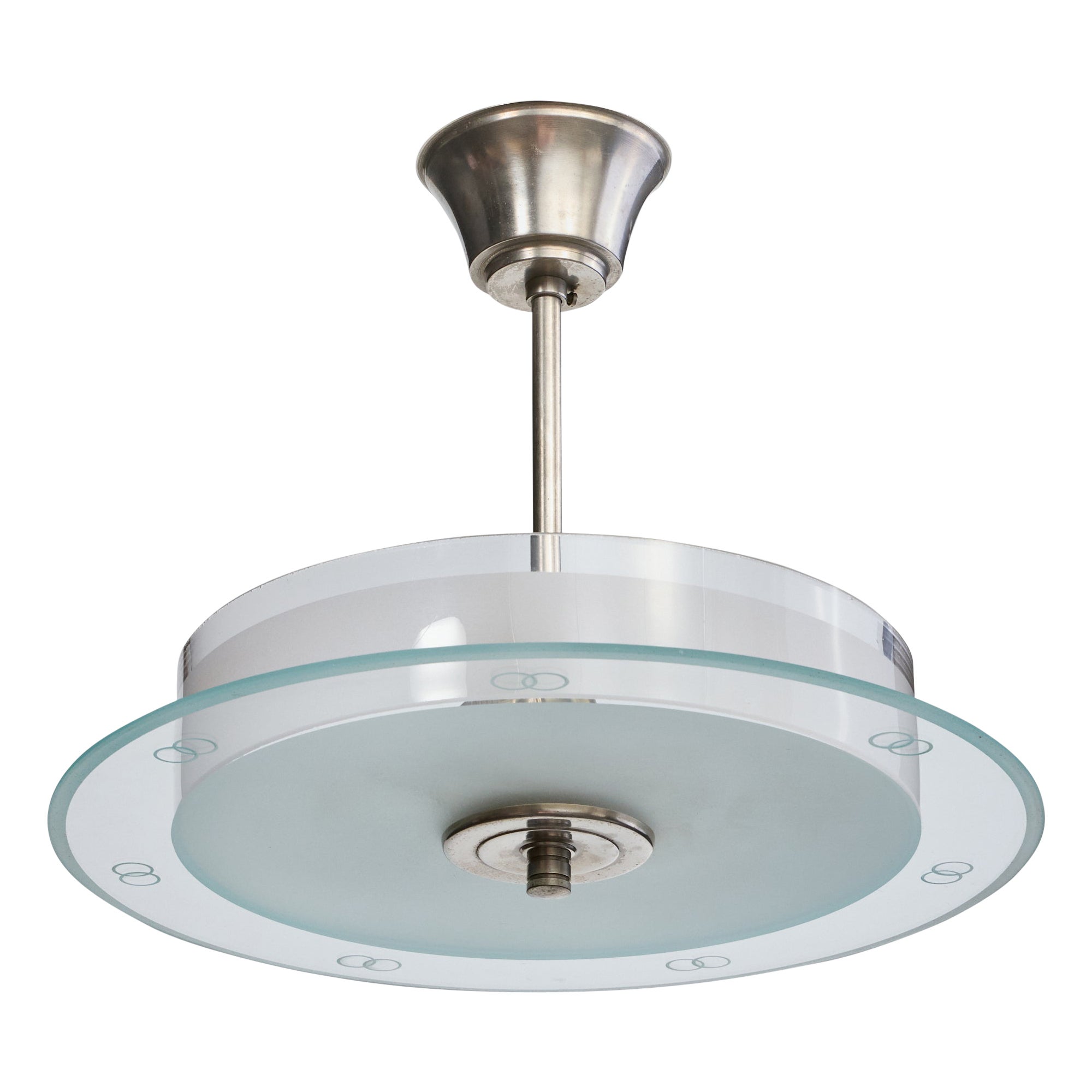 Designer suédois, suspension, nickel, verre, Suède, années 1930 en vente