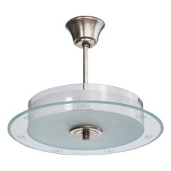 Swedish Designer, Pendant Light, Nickel, Glass, Sweden, 1930s