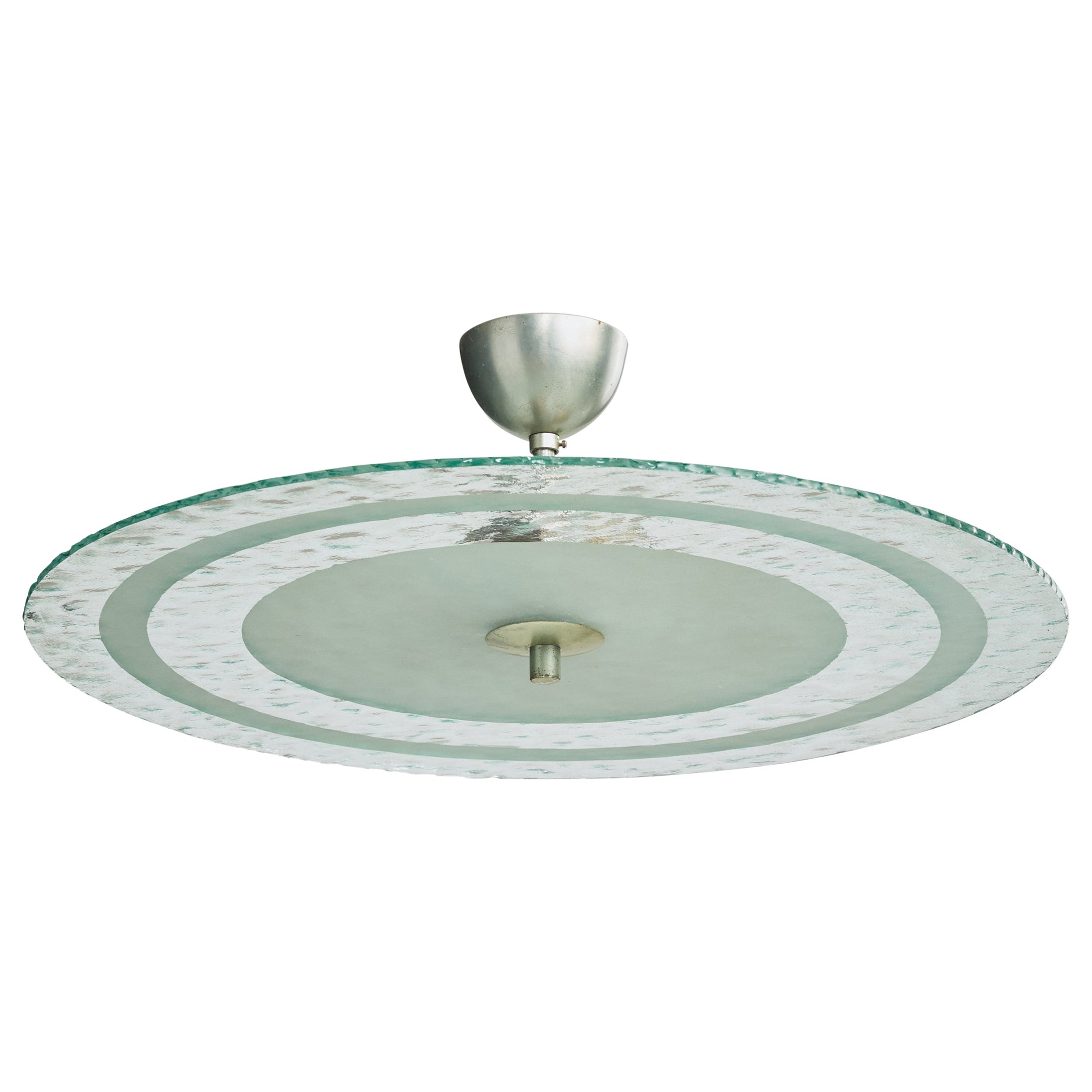 Swedish Designer, Pendant Light, Nickel, Glass, Sweden, 1930s