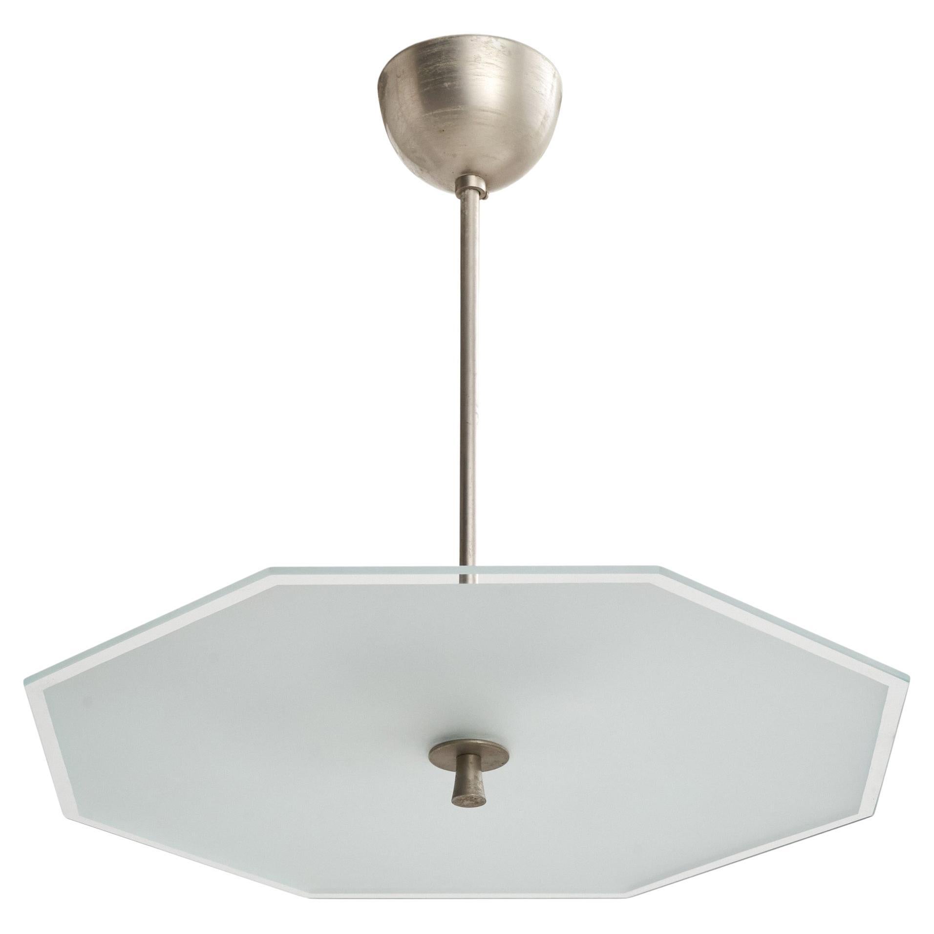 Schwedische Designerin, Pendelleuchte, Nickel, Glas, Schweden, 1930er Jahre