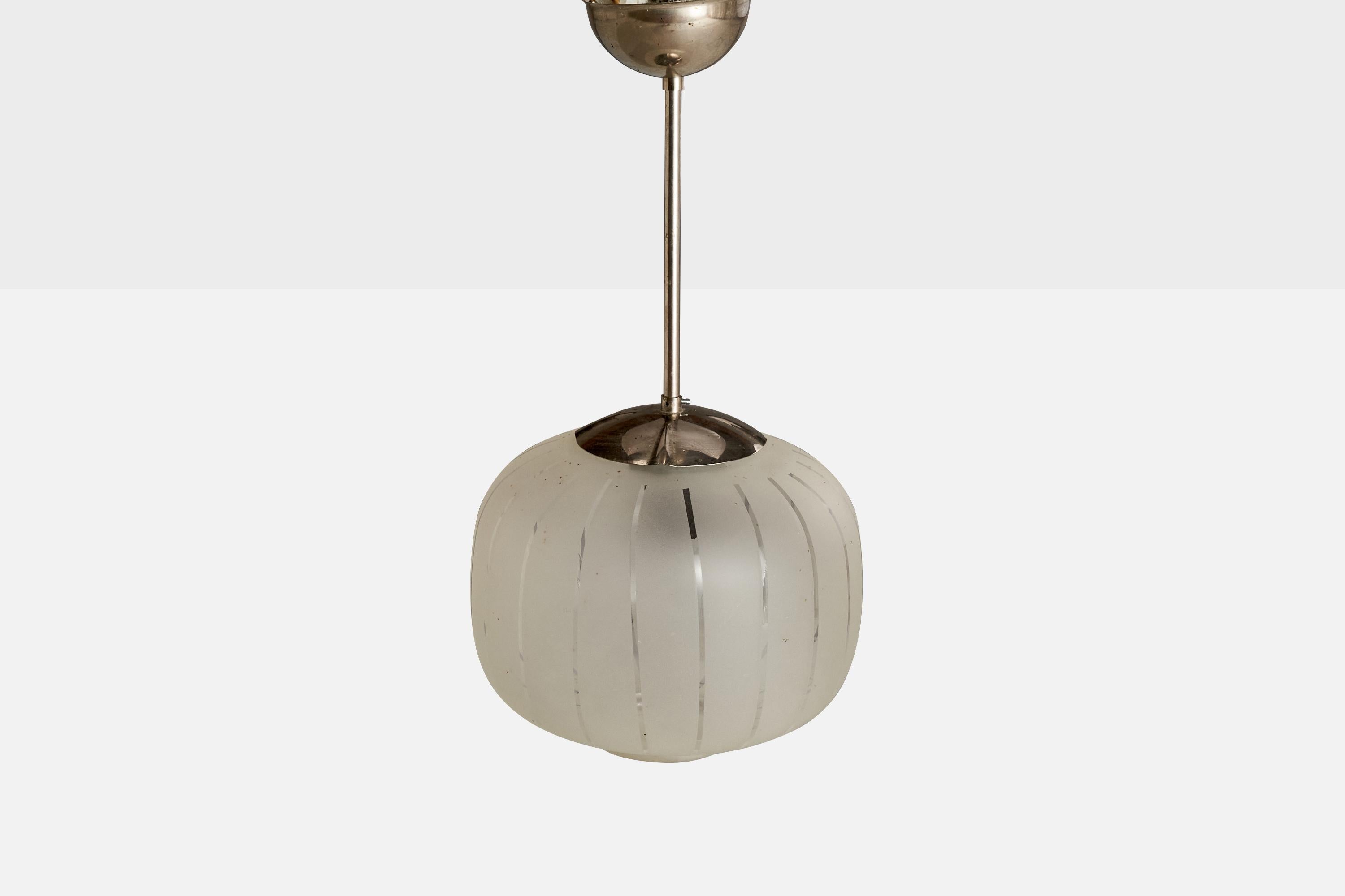 Swedish Designer, Pendant Light, Nickel, Glass, Sweden, 1940s In Good Condition For Sale In High Point, NC