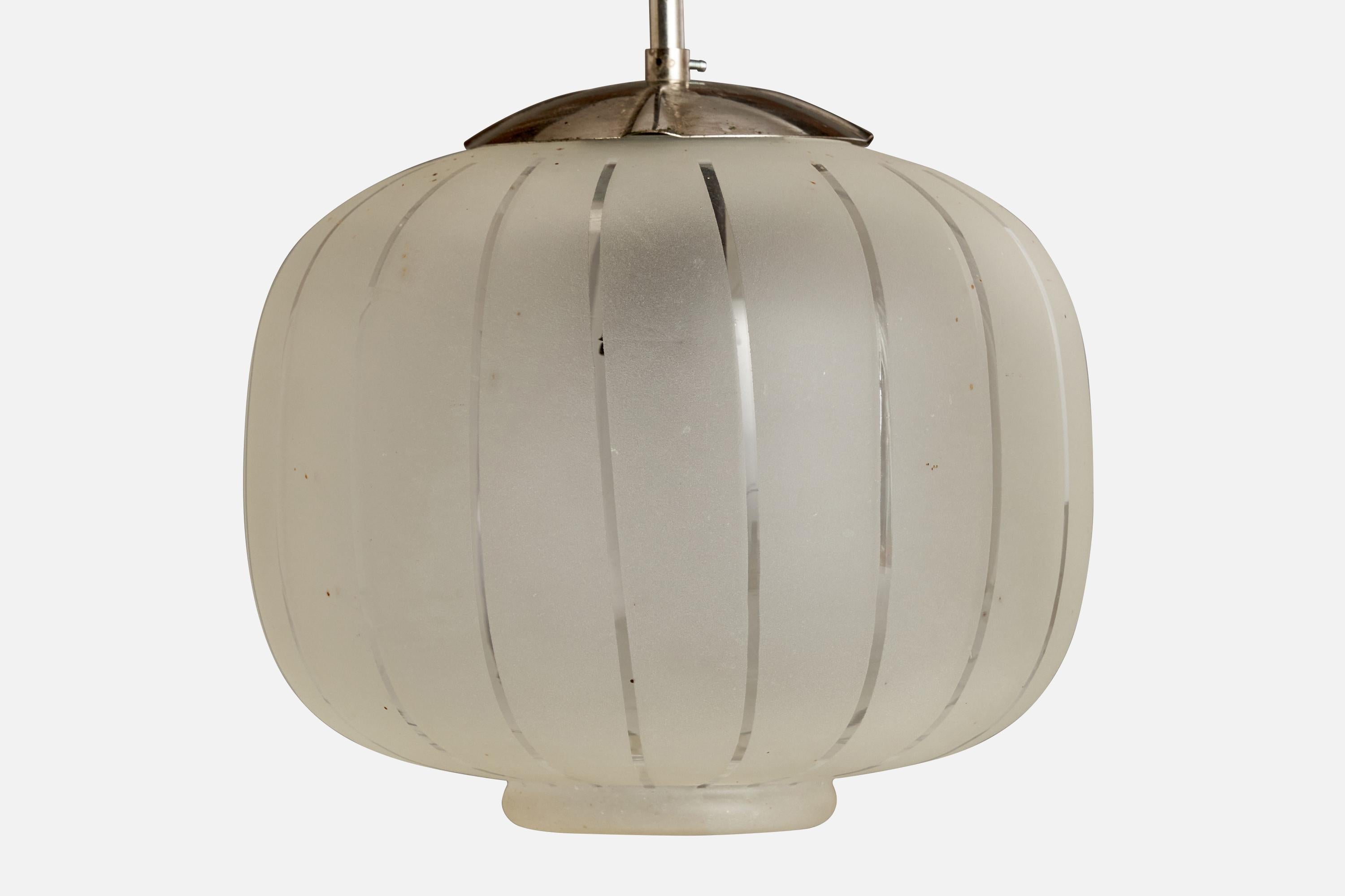 Mid-20th Century Swedish Designer, Pendant Light, Nickel, Glass, Sweden, 1940s For Sale