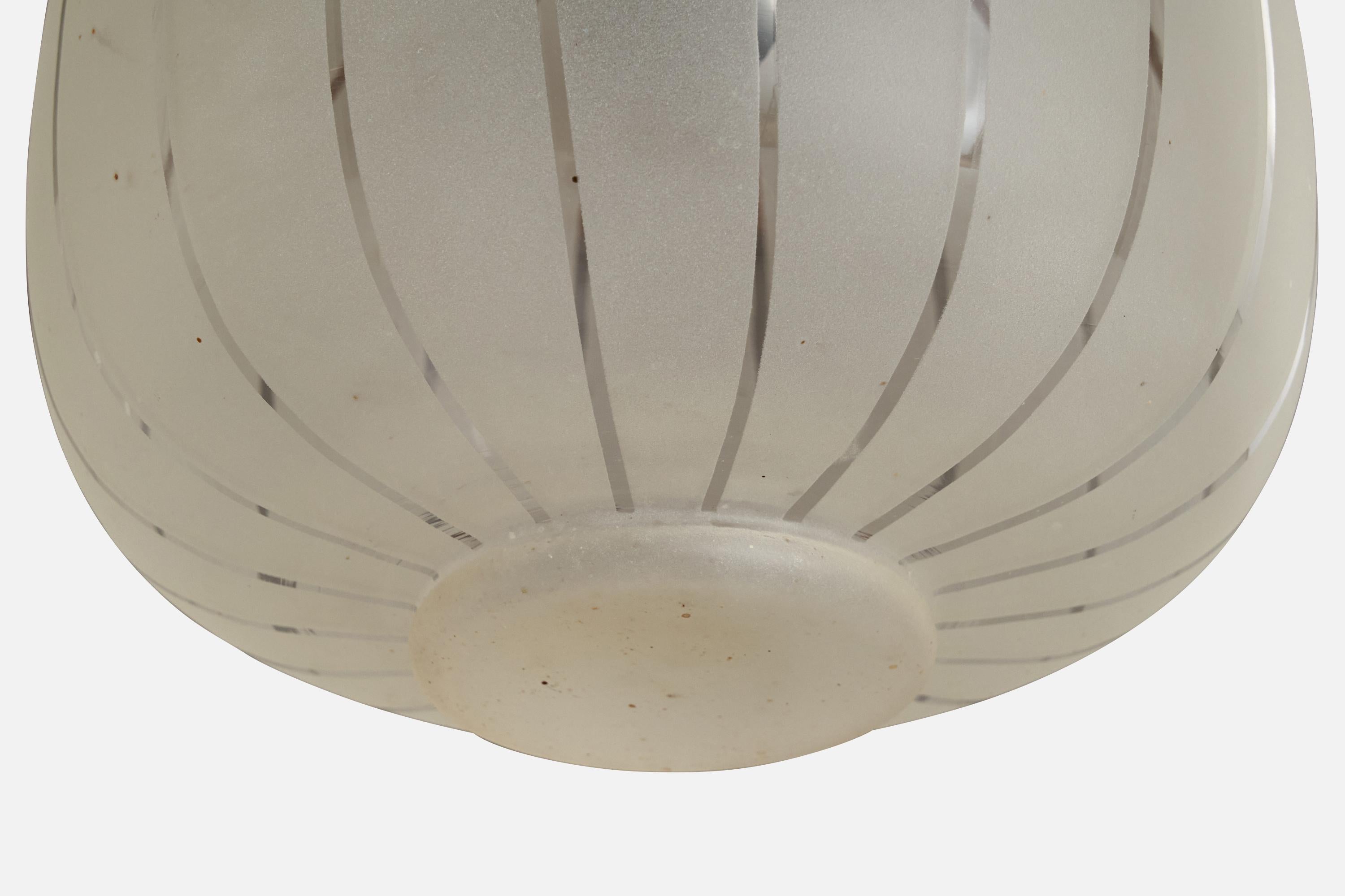 Swedish Designer, Pendant Light, Nickel, Glass, Sweden, 1940s For Sale 1