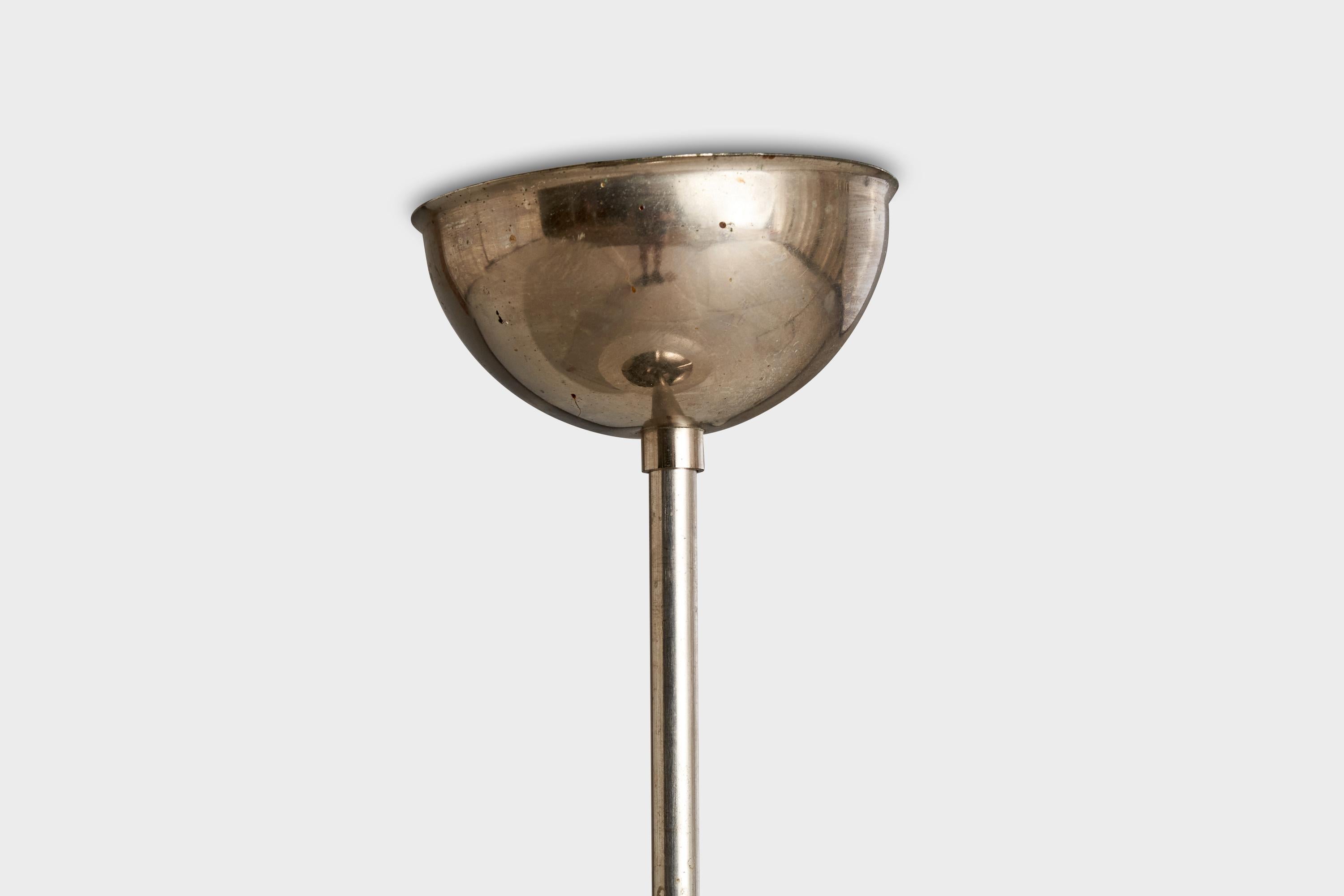 Swedish Designer, Pendant Light, Nickel, Glass, Sweden, 1940s For Sale 3