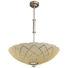 Swedish Designer, Pendant Light, Nickel, Glass, Sweden, 1940s