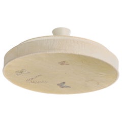 Schwedischer Designer, Pendelleuchte, Pergament, Stoff, Schweden, 1970er