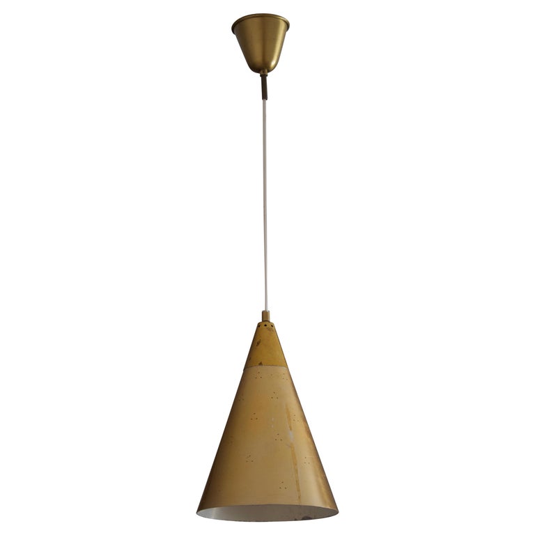Swedish Designer, Pendant Light, Perforated Brass, Sweden, 1950s For Sale