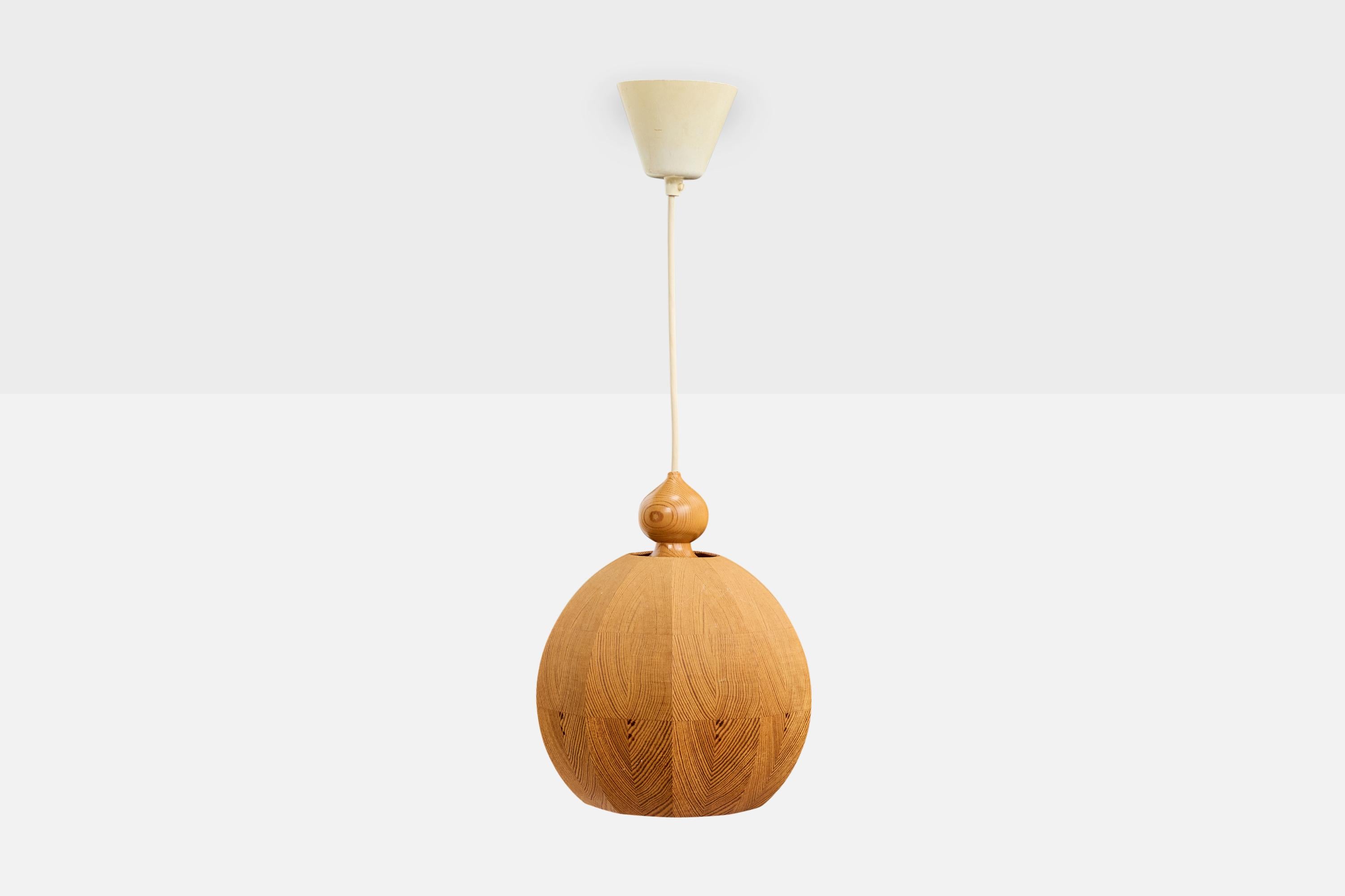 Mid-Century Modern Swedish Designer, Pendant Light, Pine, Sweden, 1970s For Sale