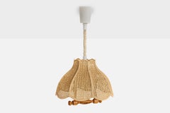 Swedish Designer, Pendant Light, Raffia, Pine, Acrylic, Sweden, 1980s