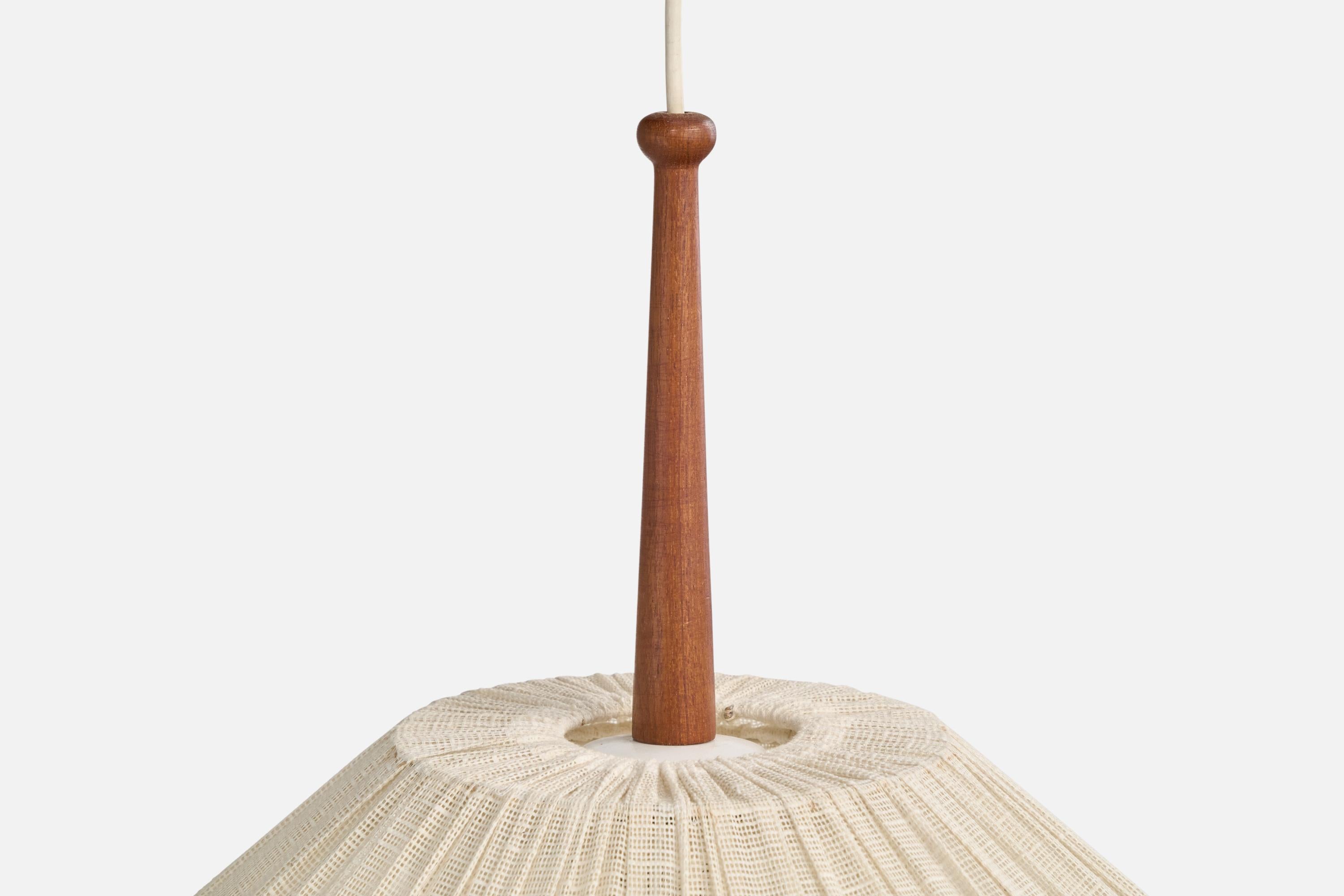 Schwedische Designerin, Pendelleuchte, Teakholz, Stoff, Metall, Schweden, 1950er Jahre im Angebot 5