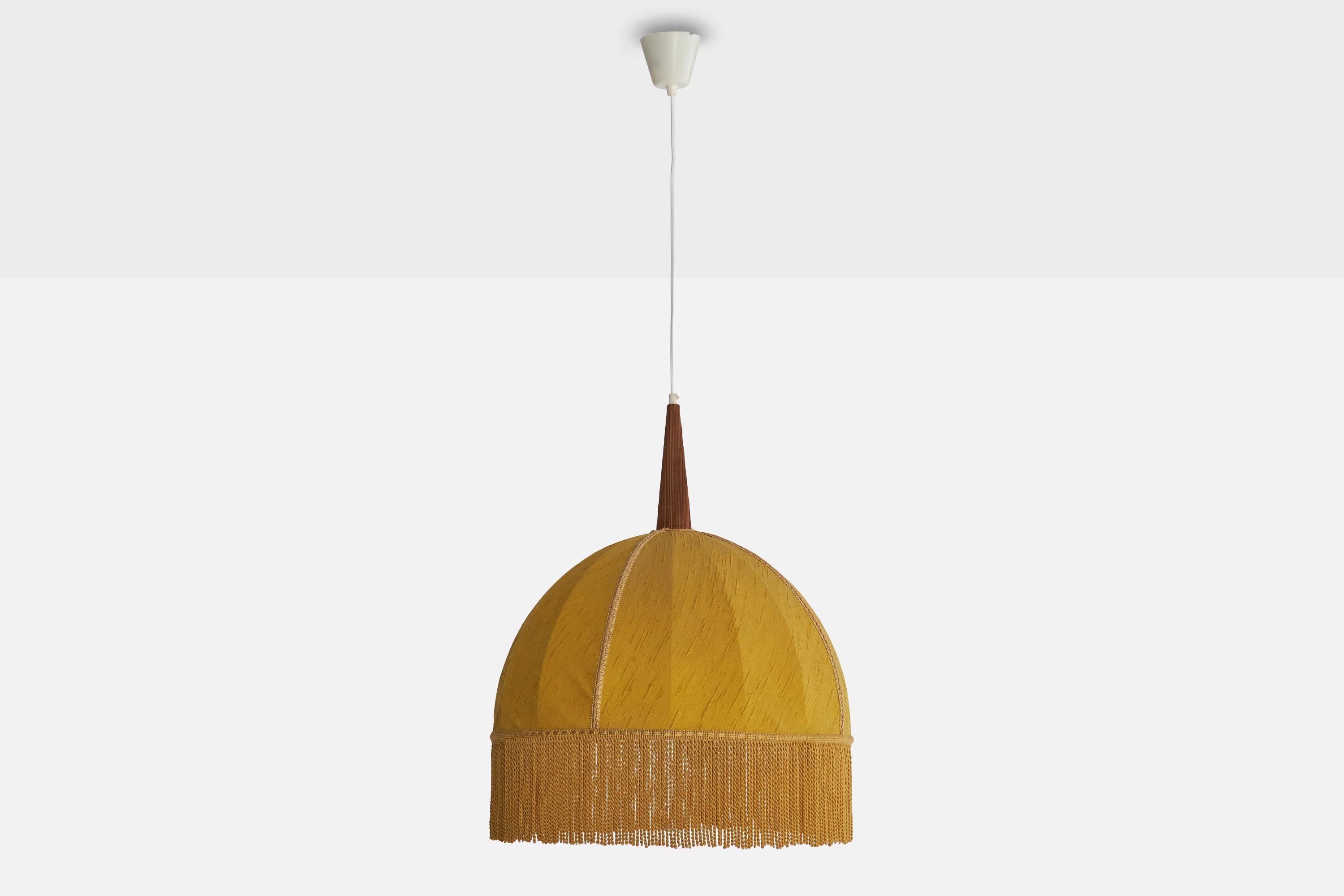 Mid-Century moderno Designer svedese, lampada a sospensione, teak, tessuto, Svezia, anni '50 in vendita