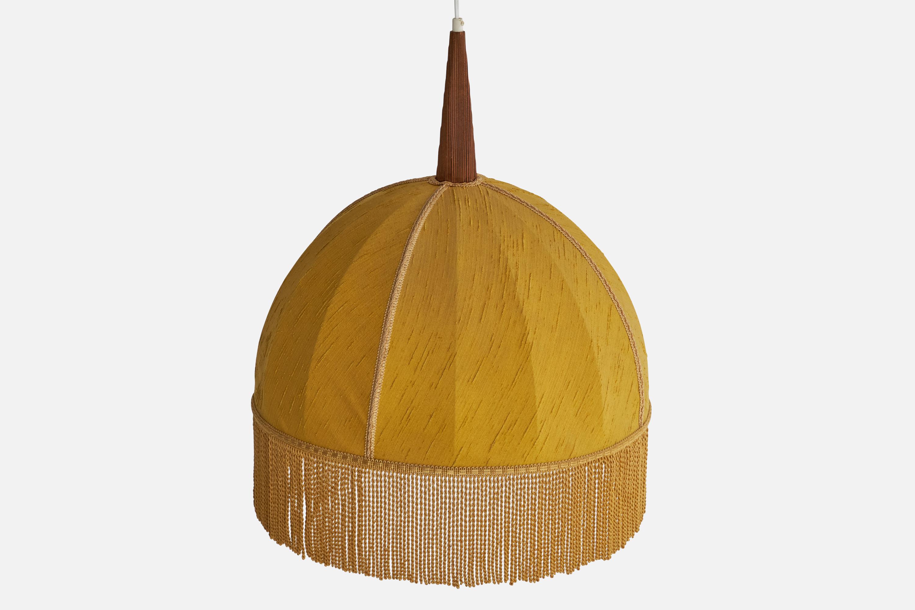 Svedese Designer svedese, lampada a sospensione, teak, tessuto, Svezia, anni '50 in vendita