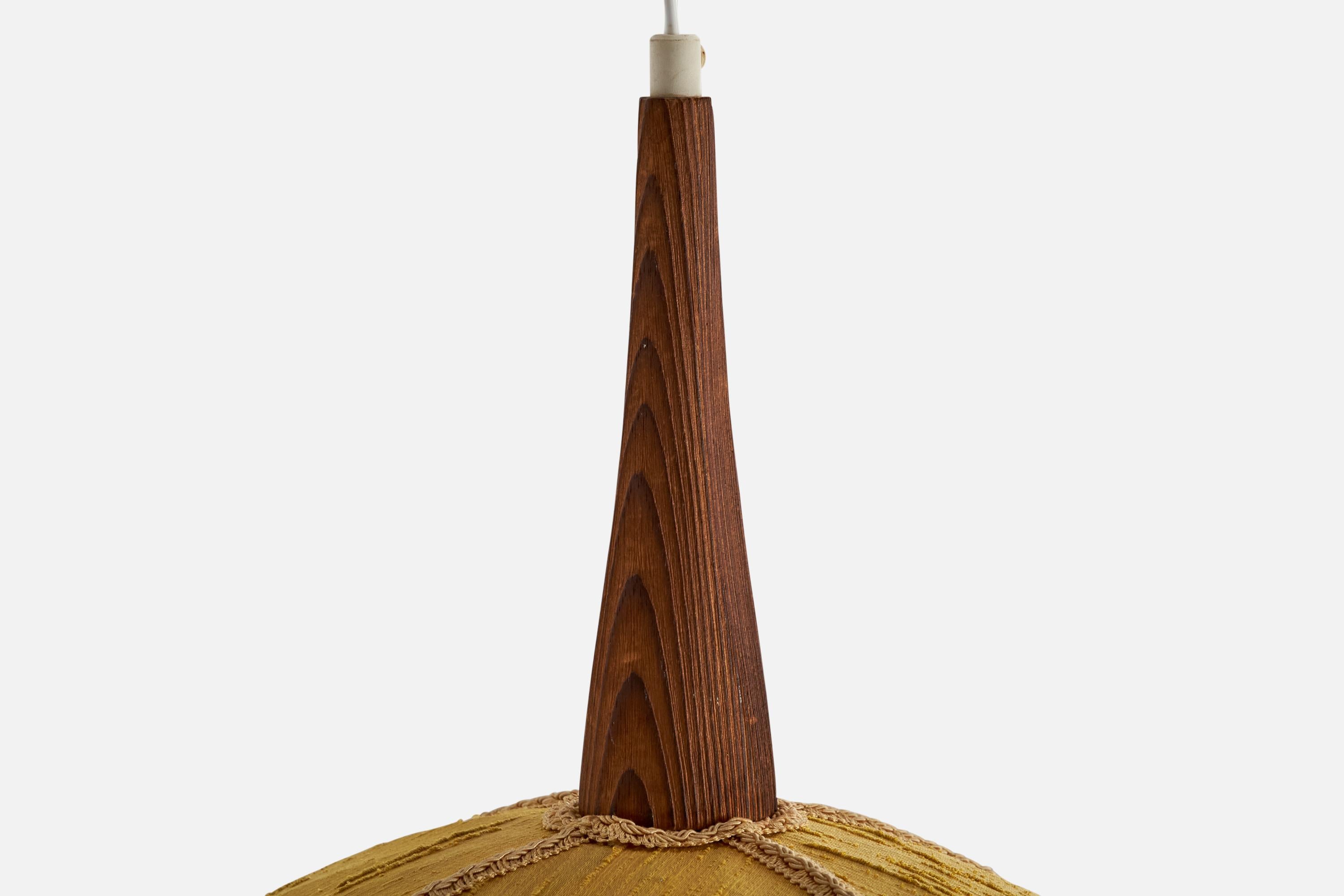 Tessuto Designer svedese, lampada a sospensione, teak, tessuto, Svezia, anni '50 in vendita