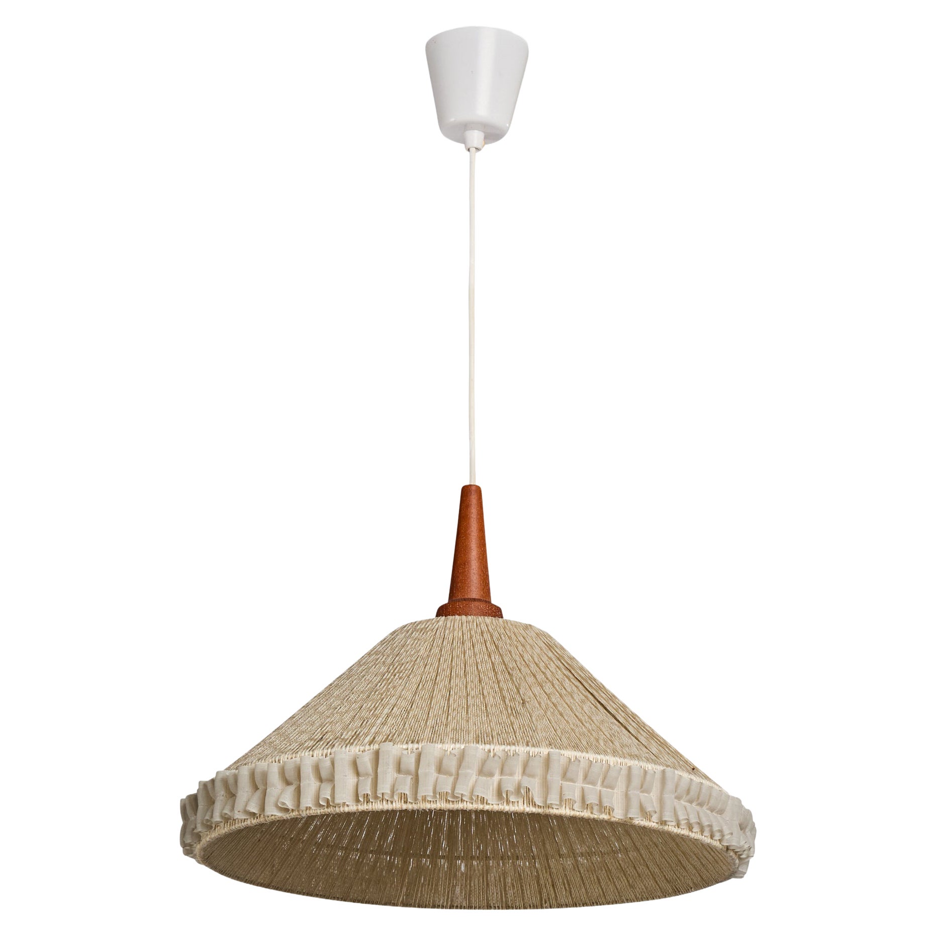 Swedish Designer, Pendant Light, Teak, Fabric, Sweden, 1960s For Sale