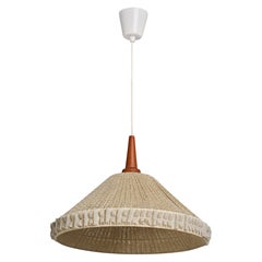 Designer svedese, lampada a sospensione, teak, tessuto, Svezia, anni '1960