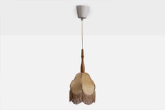 Schwedischer Designer, Pendelleuchte, Samt, Holz, Schweden, 1960er Jahre