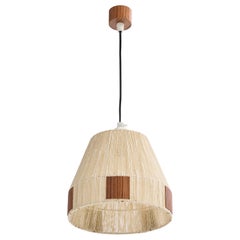 Swedish Designer, Pendant Light, Wood, Fabric, Sweden, 1950s
