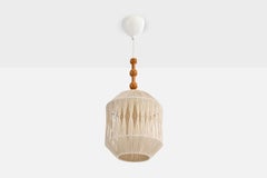 Swedish Designer, Pendant Light, Wood, Fabric, Sweden, 1960s