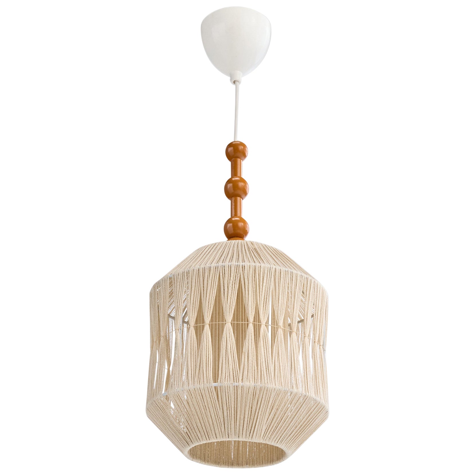 Swedish Designer, Pendant Light, Wood, Fabric, Sweden, 1960s