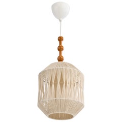 Swedish Designer, Pendant Light, Wood, Fabric, Sweden, 1960s