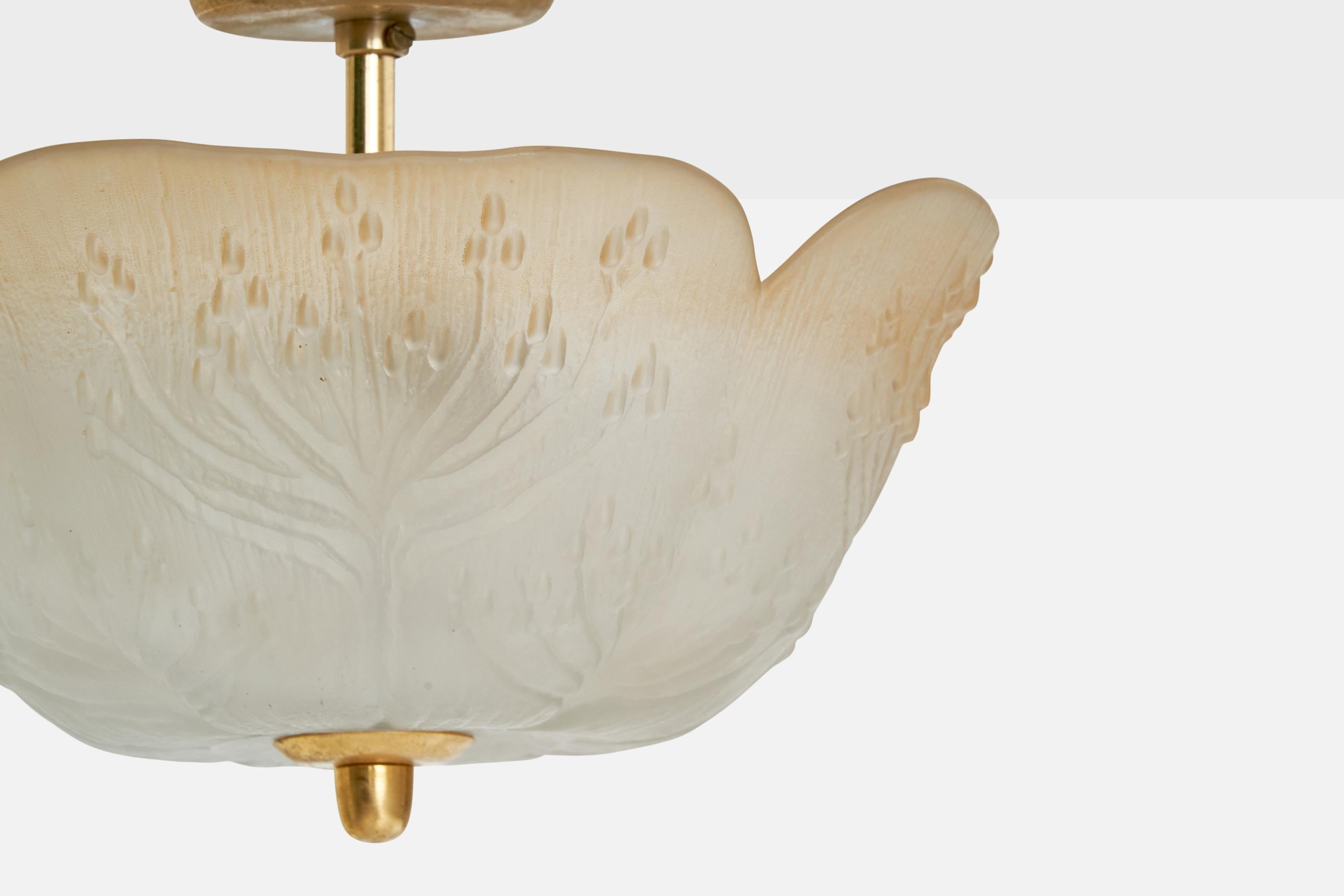 Schwedischer Designer, Pendelleuchten, Messing, Glas, Schweden, 1950er Jahre 2