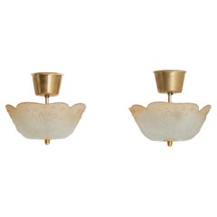 Swedish Designer, Pendant Lights, Brass, Glass, Sweden, 1950s