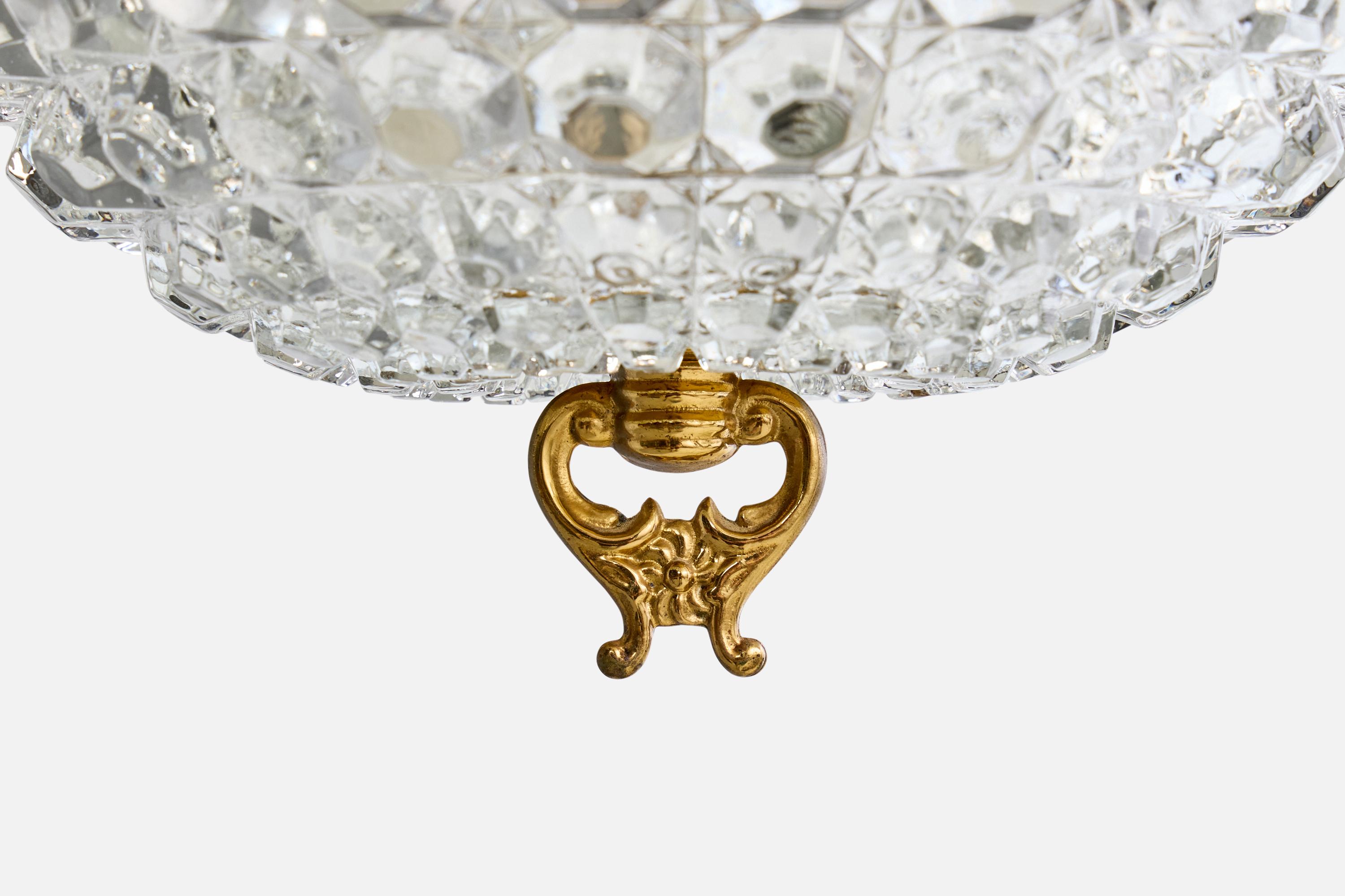 Diseñador sueco, lámparas colgantes, latón, cristal, Suecia, años 60 Latón en venta