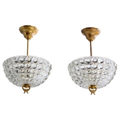 Designer suédois, lampes de suspension, laiton, verre, Suède, années 1960
