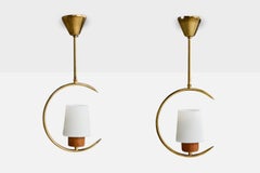 Designer svedese, lampade a sospensione, ottone, teak, vetro, Svezia, anni '50