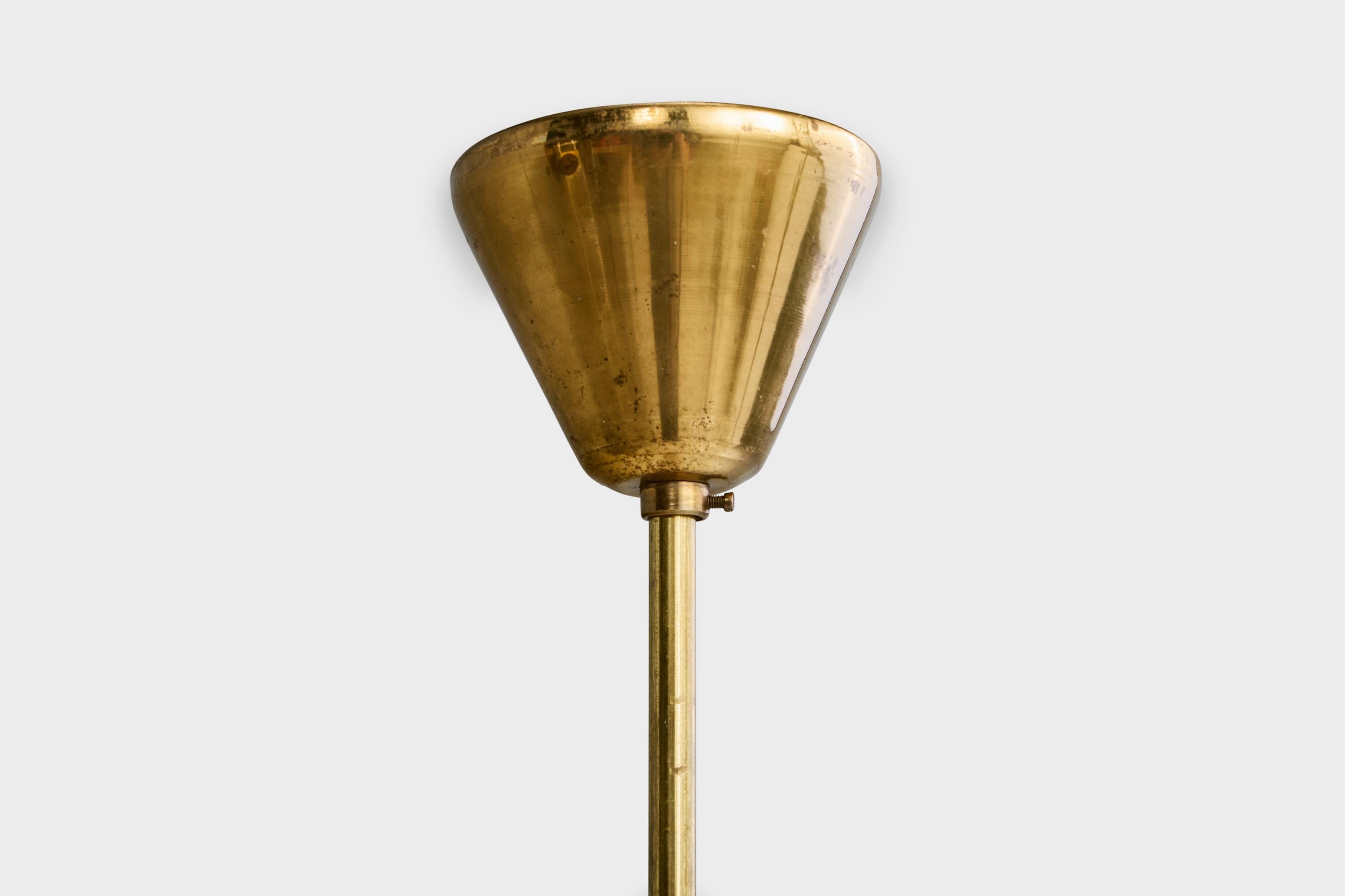 Mid-Century Modern Design/One, lampes de suspension, laiton, teck, verre, Suède, années 1950 en vente